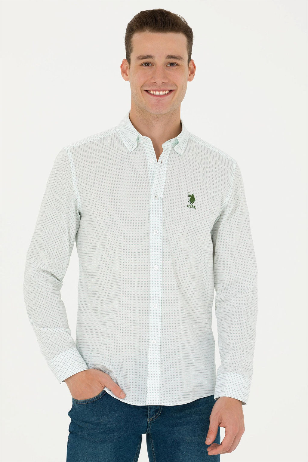 U. S. Polo Assn / Мужская зеленая рубашка с длинным рукавом - U.s. polo assn фото 8