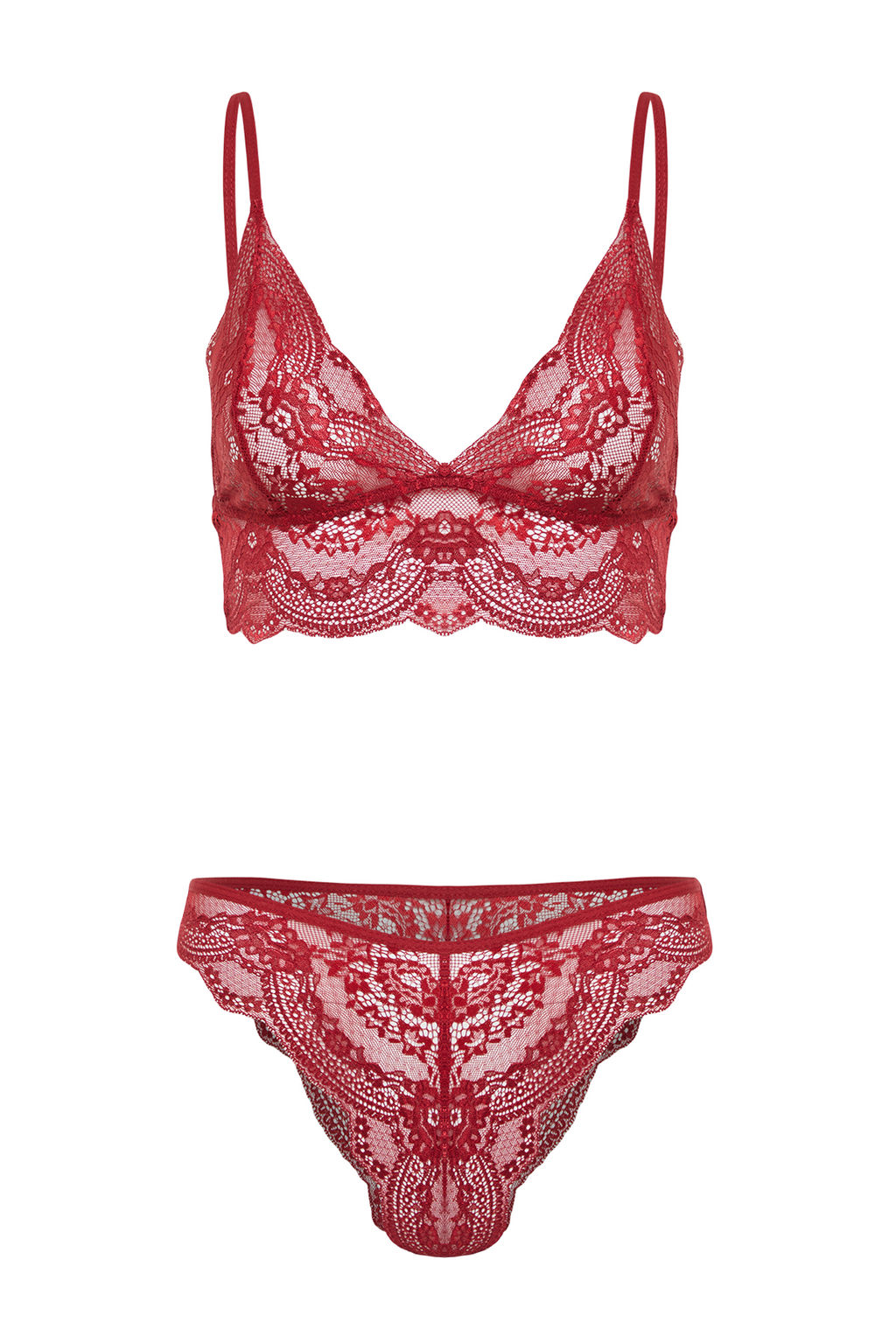TRENDYOLMILLA Bordo Dantelli Ip Ask?l? Balensiz Kaps?z Orme Ic Camas?r? Tak?m? THMSS24CC00030  фото 12