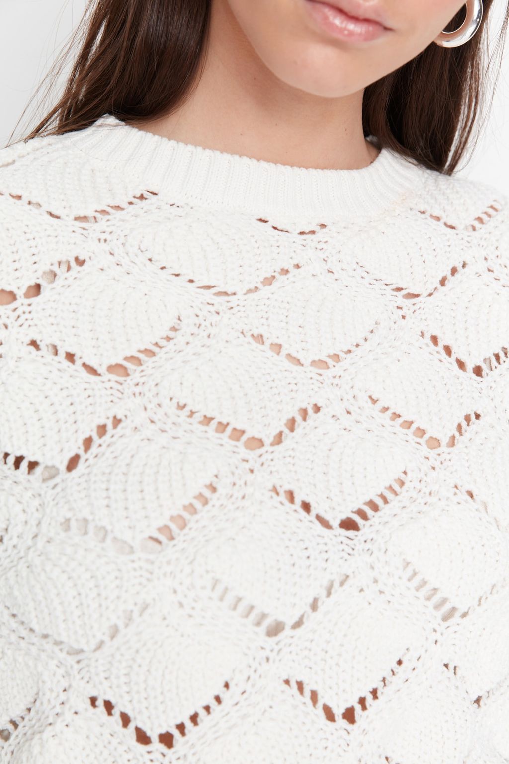 Vizon Ajurlu/Delikli Triko Kazak TWOAW22KZ1171 - Trendyolmilla фото 12