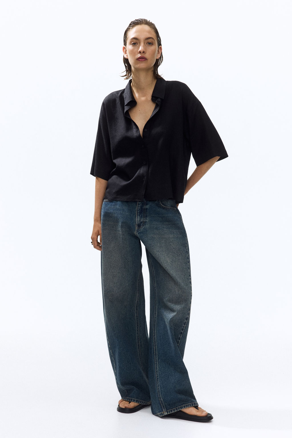 Camisa oversize en mezcla de lino - H&m фото 6