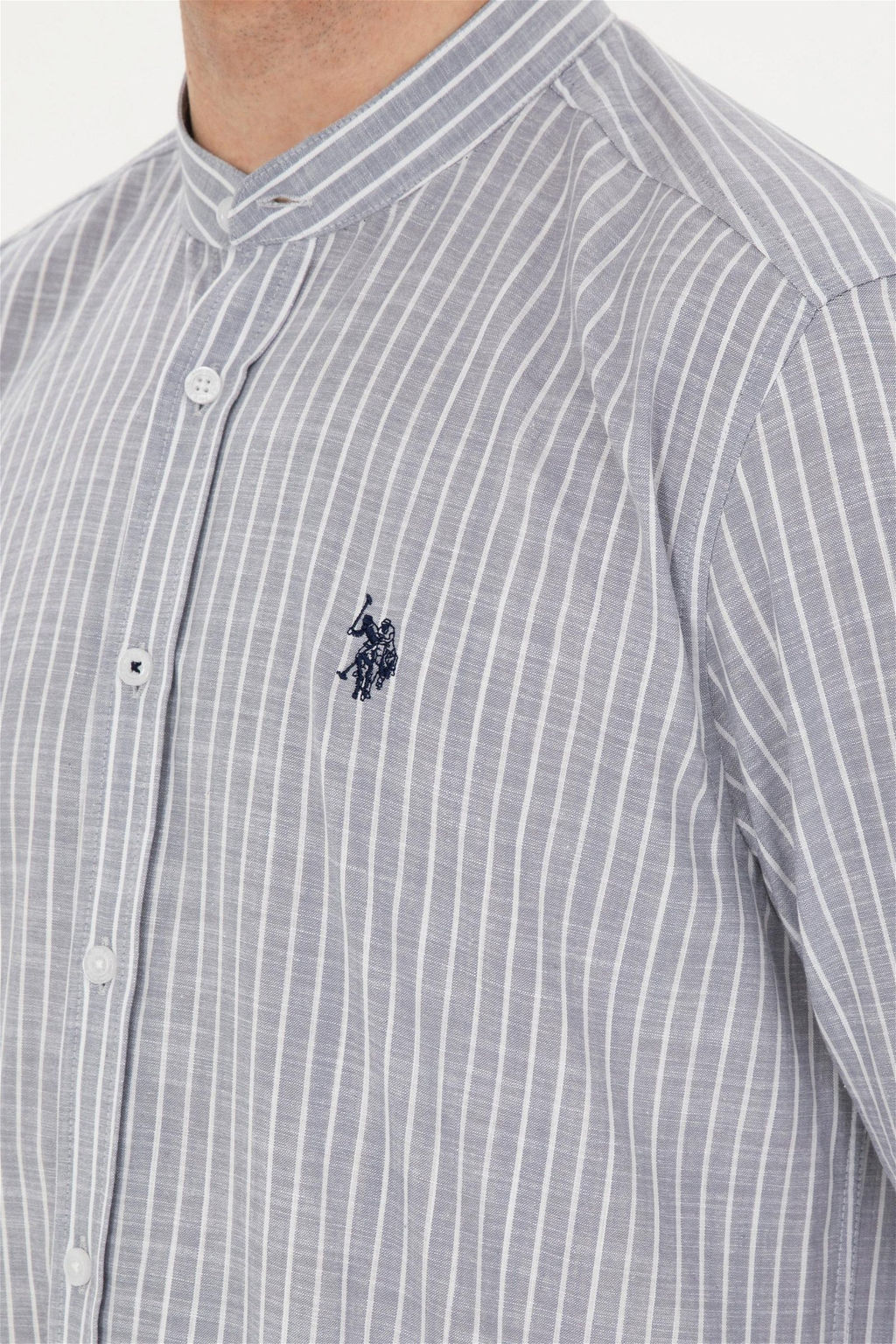 U. S. Polo Assn / Мужская серая рубашка в полоску с воротником - U.s. polo assn фото 6
