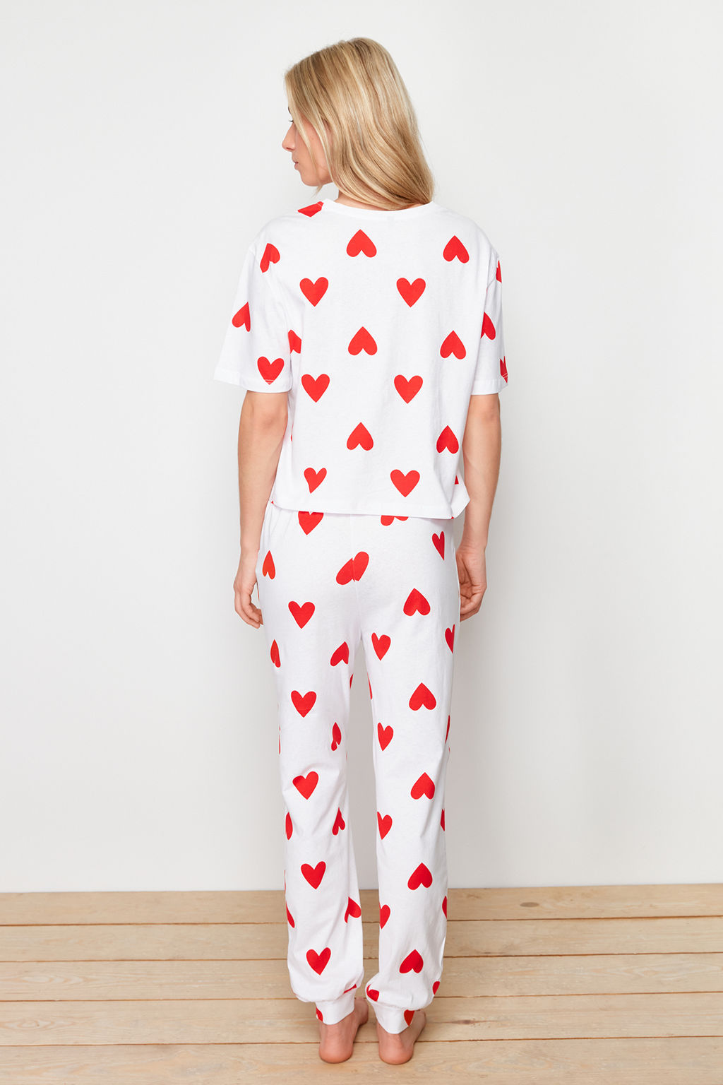 Trendyolmilla Beyaz %100 Pamuklu Kalpli Orme Pijama Tak?m? THMSS24PT00336  фото 6