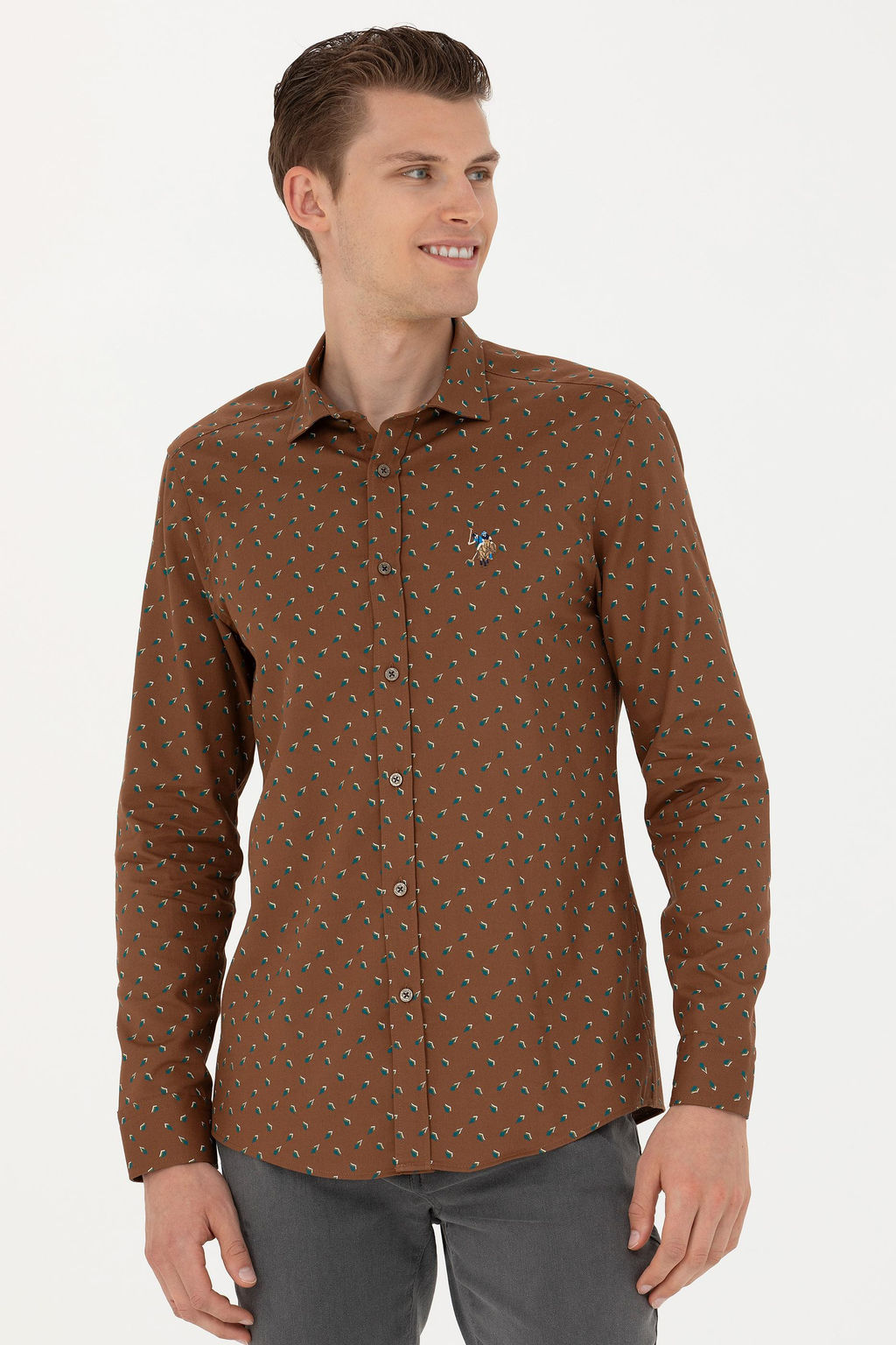 Мужская рубашка светло-хаки с длинным рукавом - U.s. polo assn фото 17
