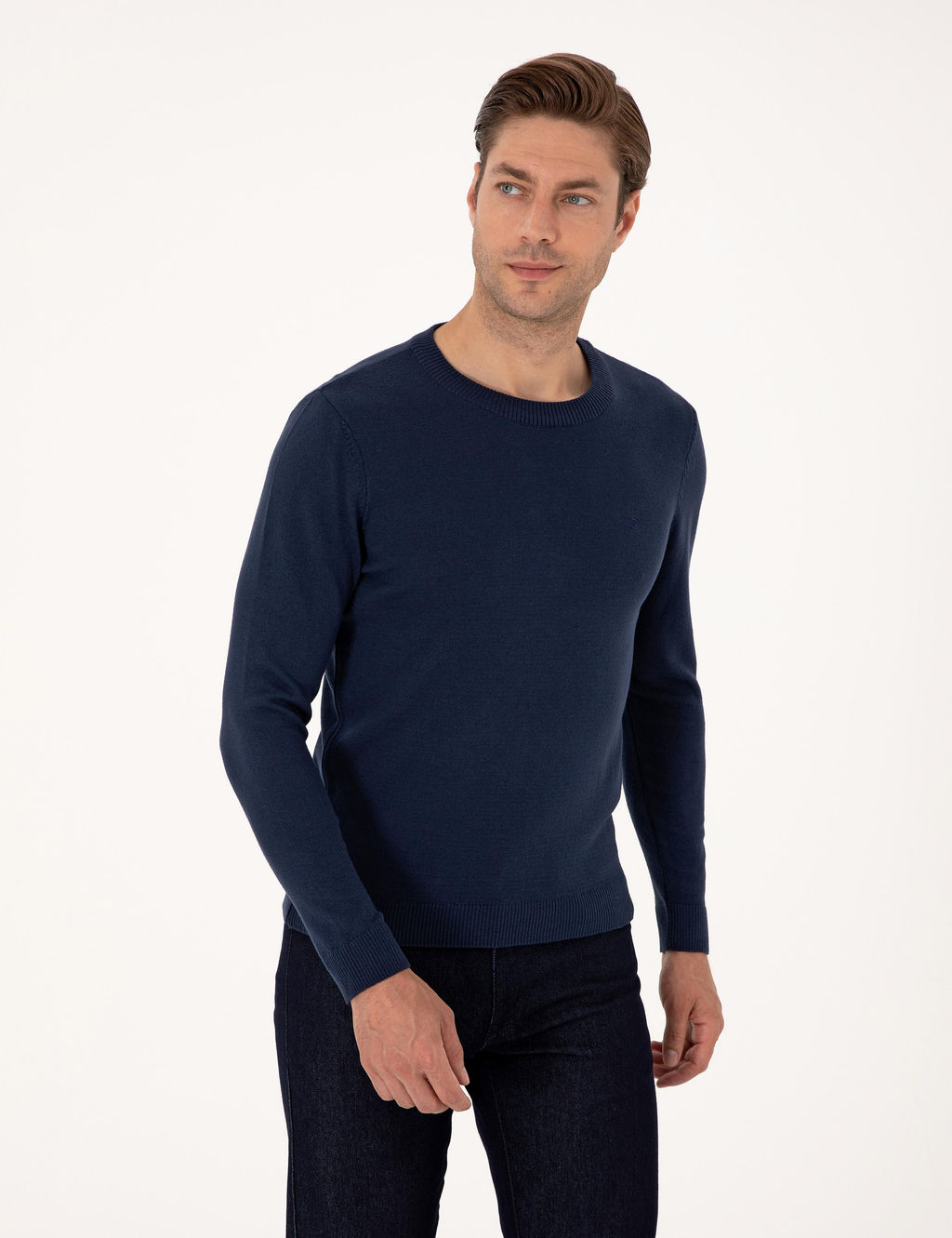 A__k Lacivert Slim Fit Bisiklet Yaka Basic Triko Kazak - Pierre cardin фото 3