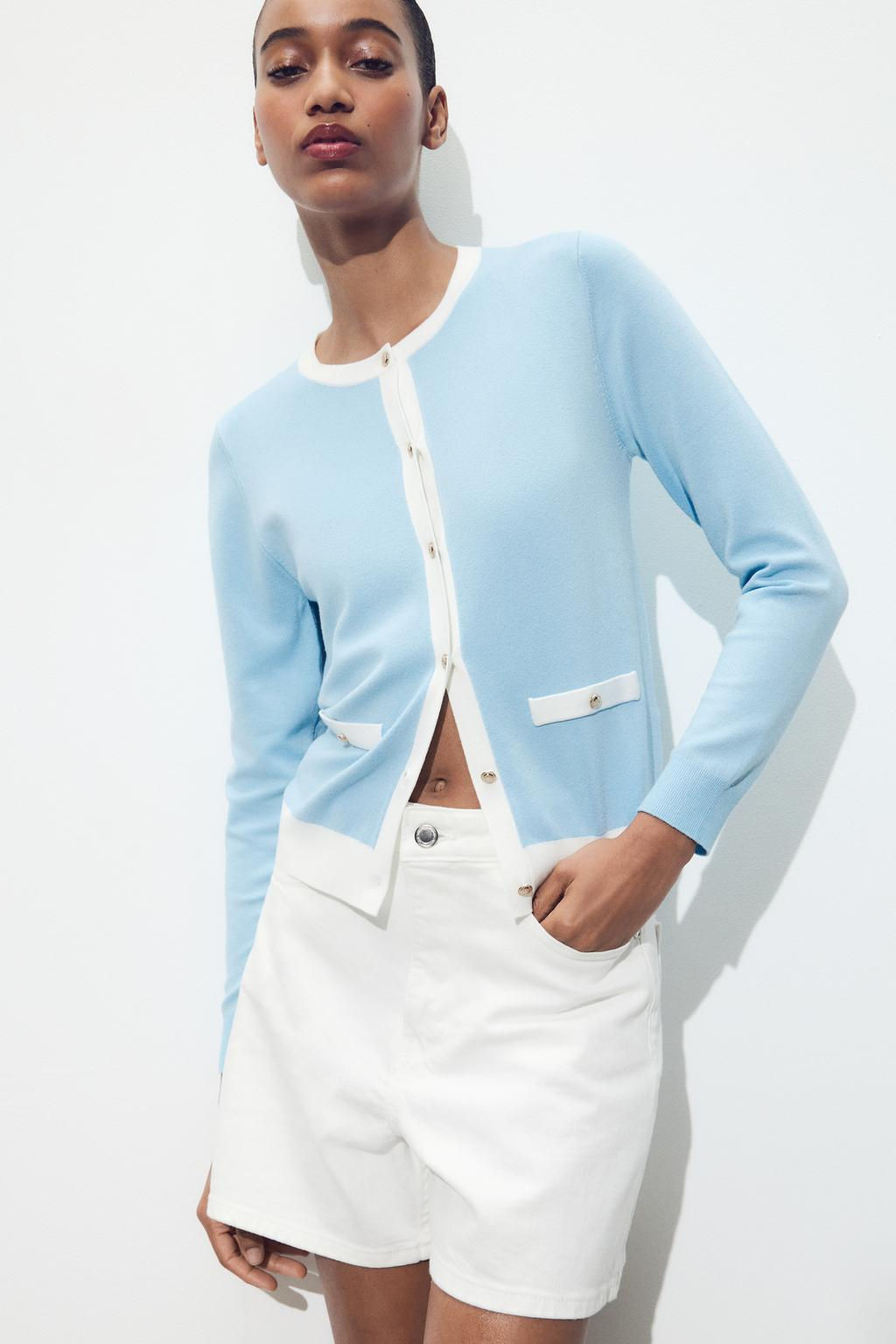 CONTRAST TRIM KNIT CARDIGAN - Zara фото 3