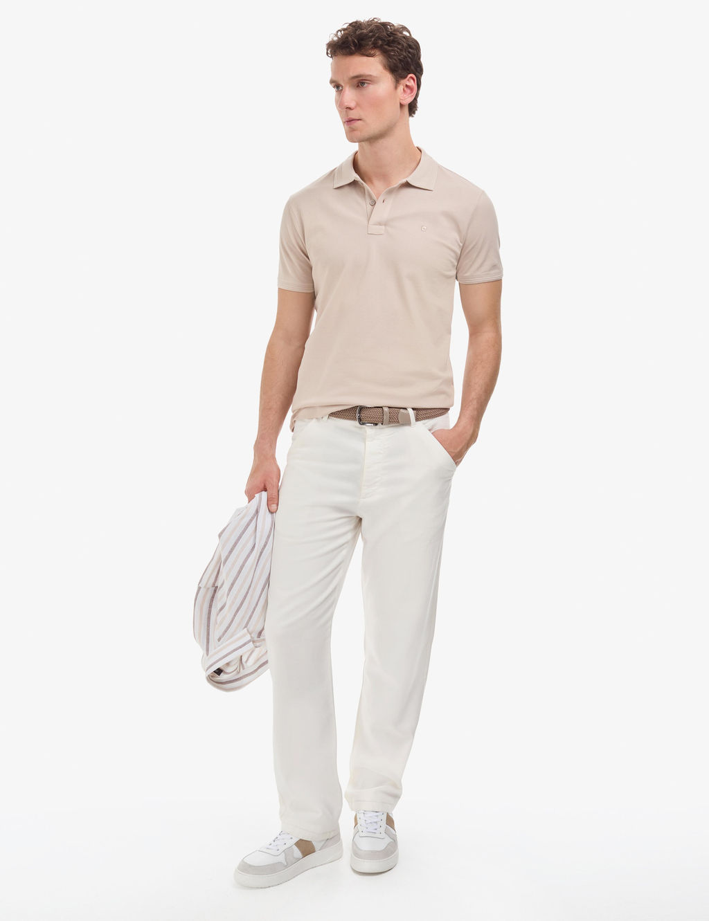Koyu Bej Slim Fit %100 Pamuk D__meli Polo Yaka Basic Ti__rt