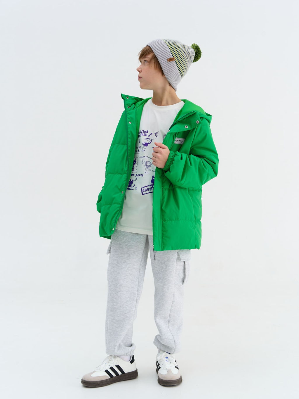 Джоггеры карго Серый меланж утепленные 7+ - Bungly фото 9