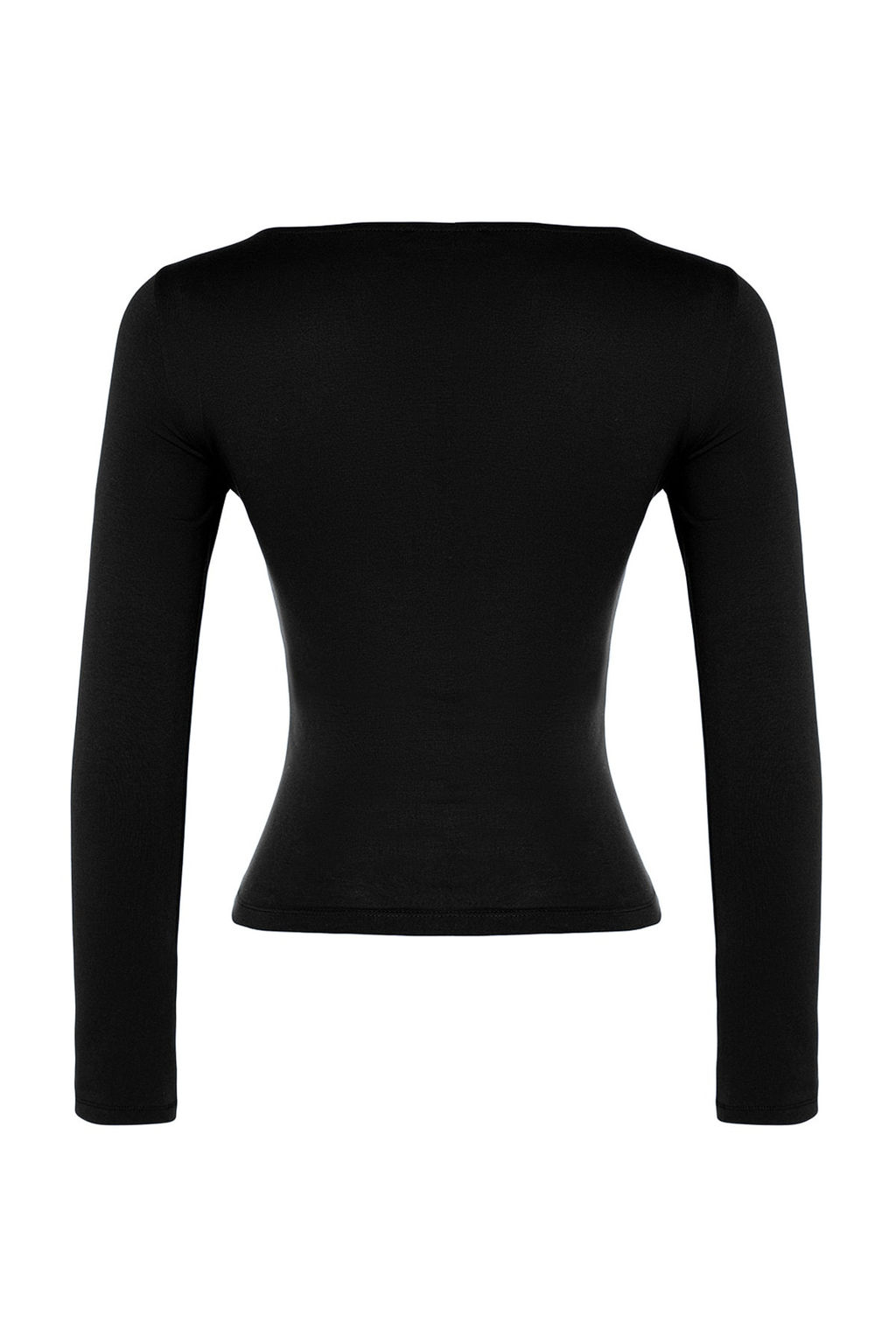 Siyah Pamuklu Esnek Kay?k Yaka Fitted/Vucuda Oturan Esnek Orme Bluz TWOAW24BZ00166