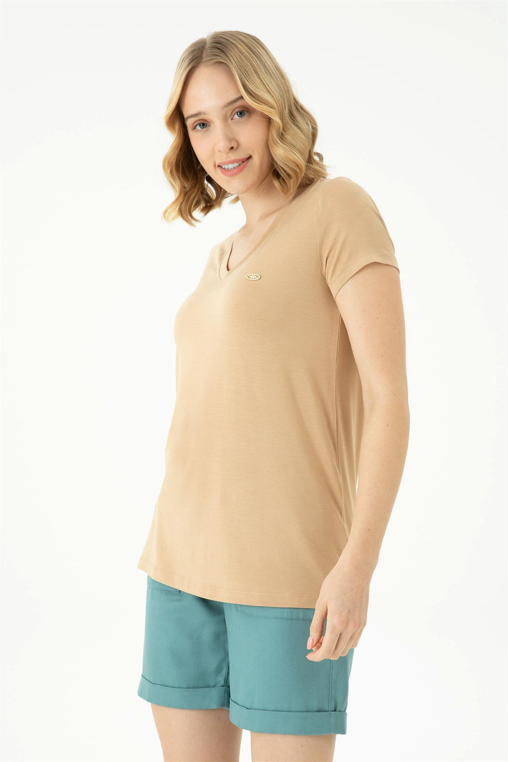 Женская базовая футболка цвета Camel - U.s. polo assn фото 10