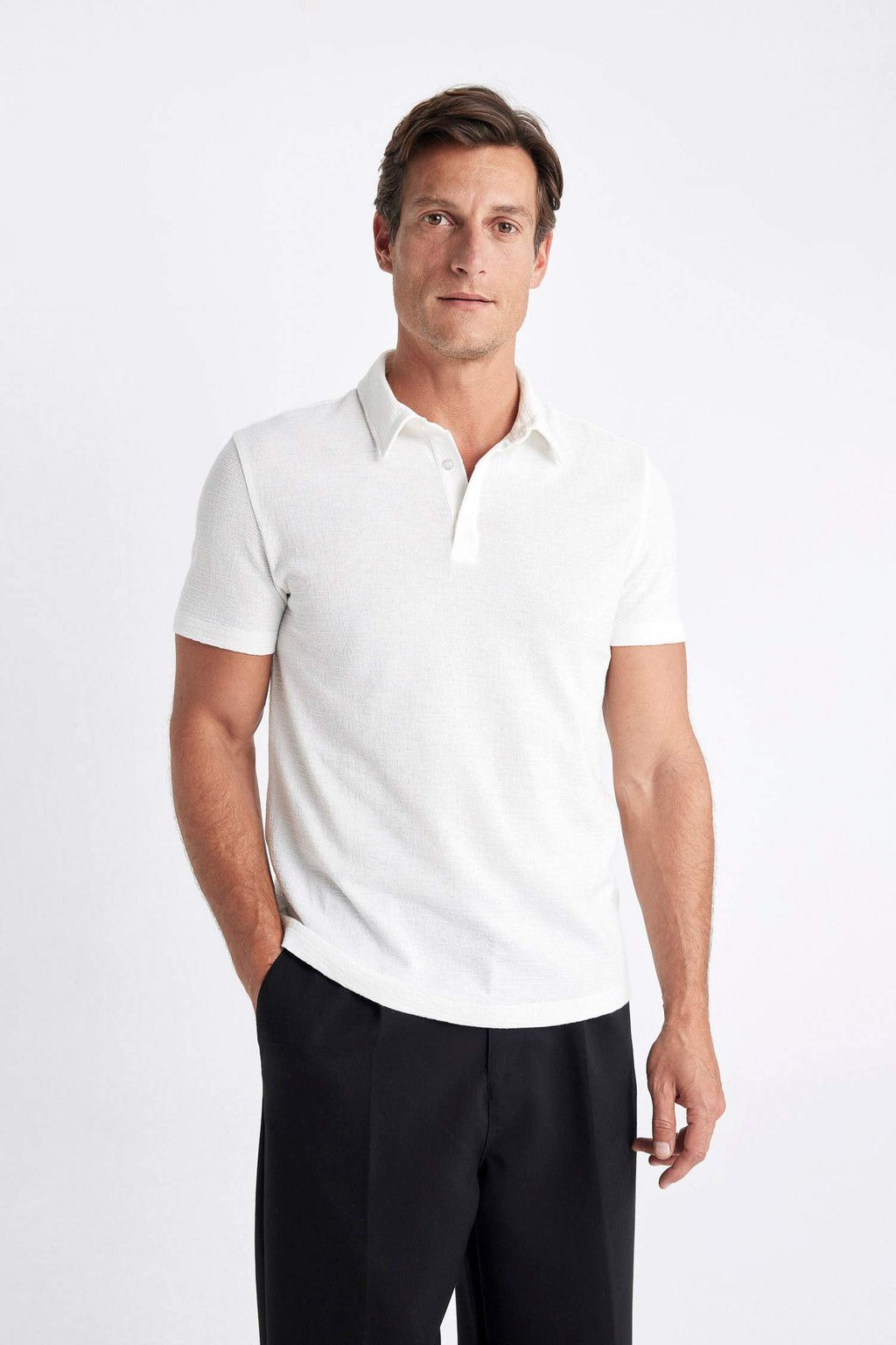 Slim Fit Dar Kesim Basic Duz K?sa Kollu Polo Tisort - Defacto фото 4
