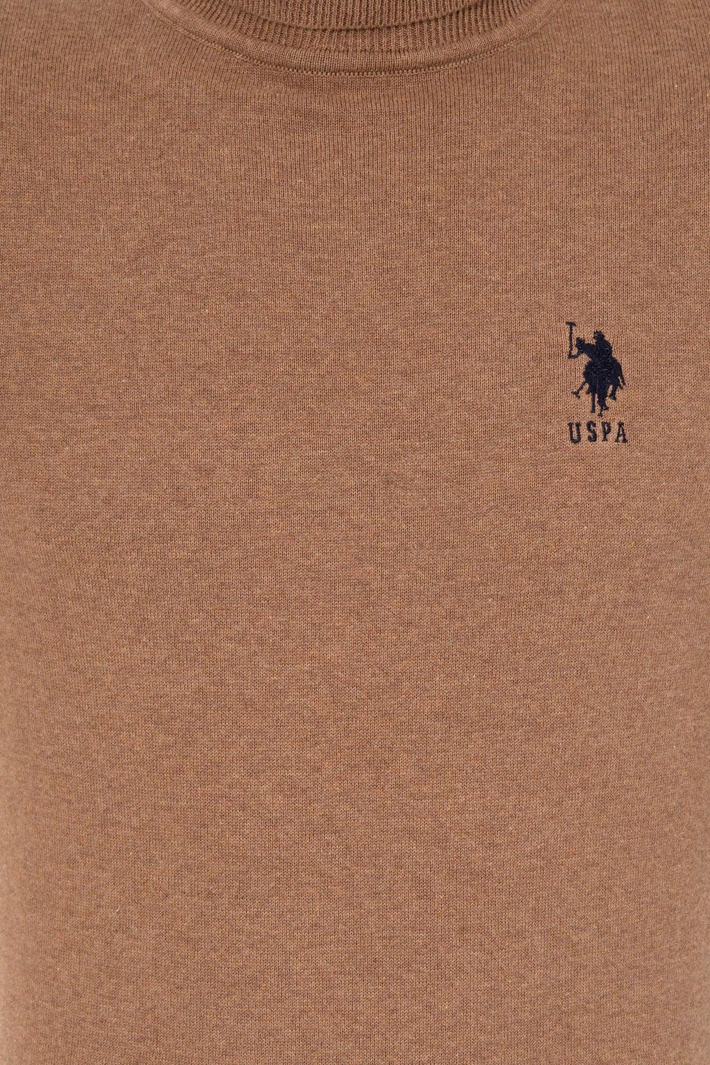 U. S. Polo Assn Мужской базовый свитер светло-коричневого меланжевого цвета - U.s. polo assn фото 6