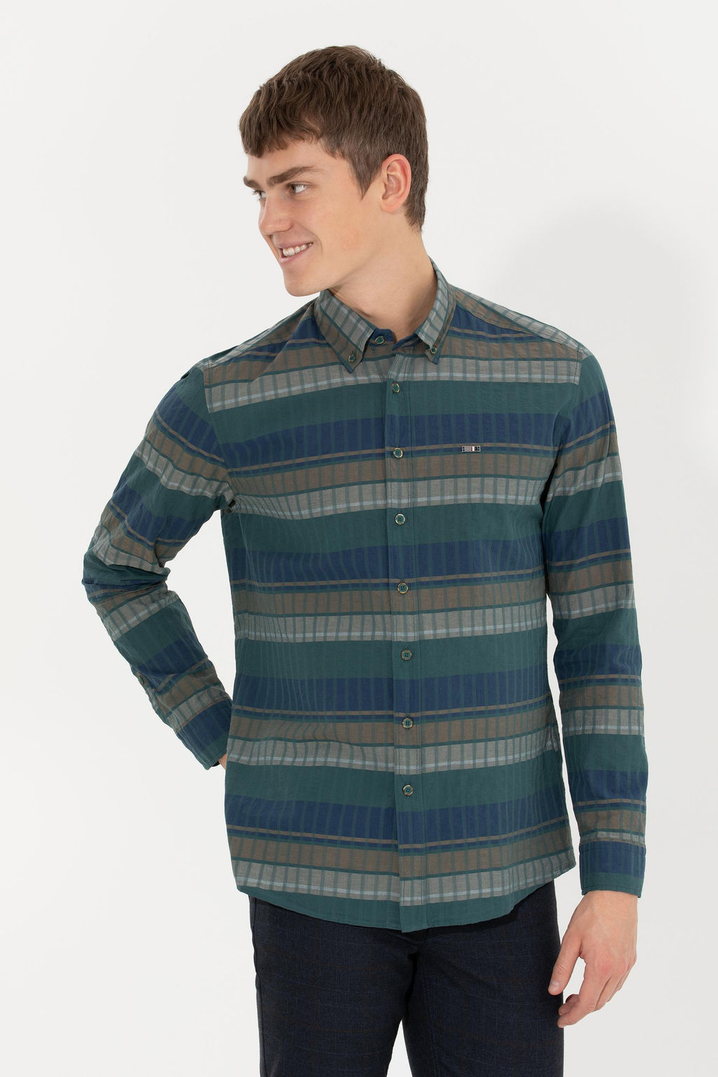 U. S. Polo Assn / Мужская зеленая рубашка с длинным рукавом - U.s. polo assn фото 15