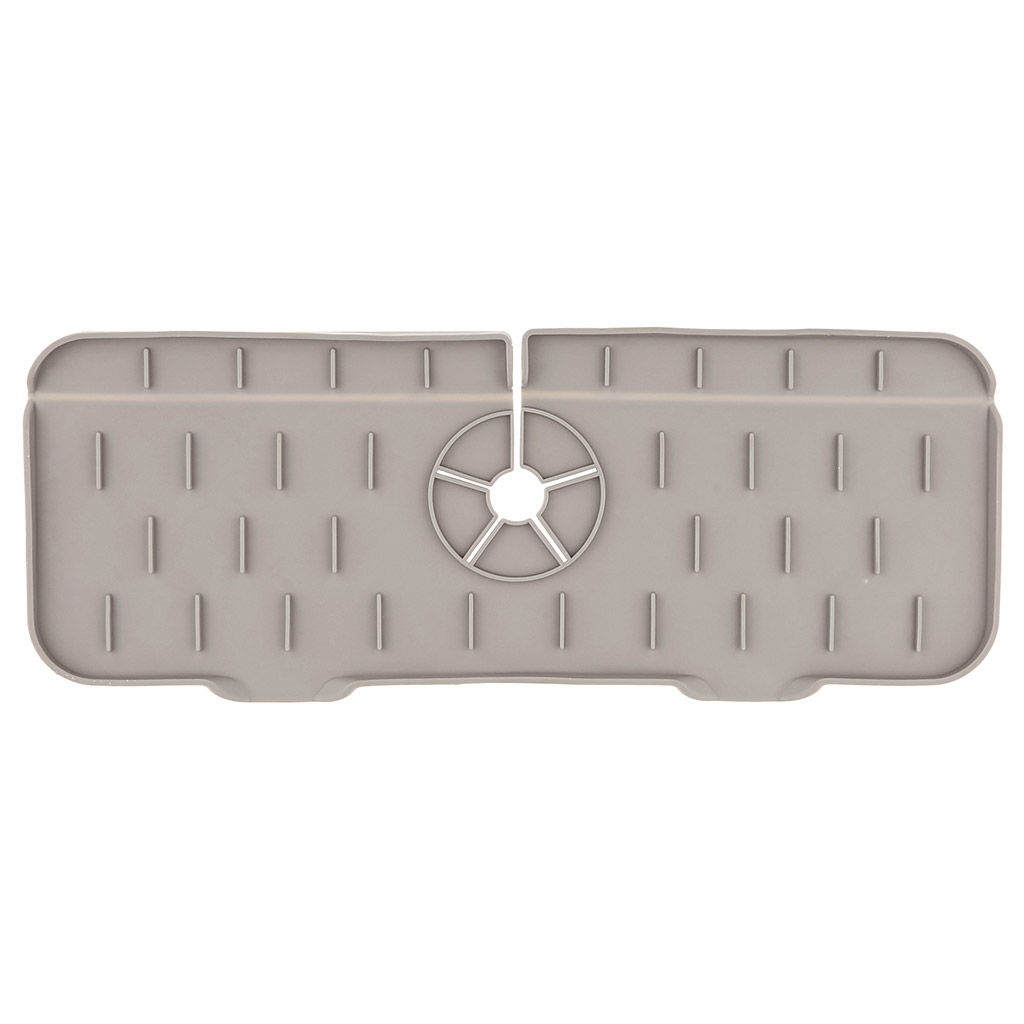 Коврик-оргнайзер силиконовый для раковины на кран/смеситель 37,5х14х0,8см, цвета в ассортименте: серый, оранжевый, в п/эт пакете (Китай) - Домашняя мода фото 6