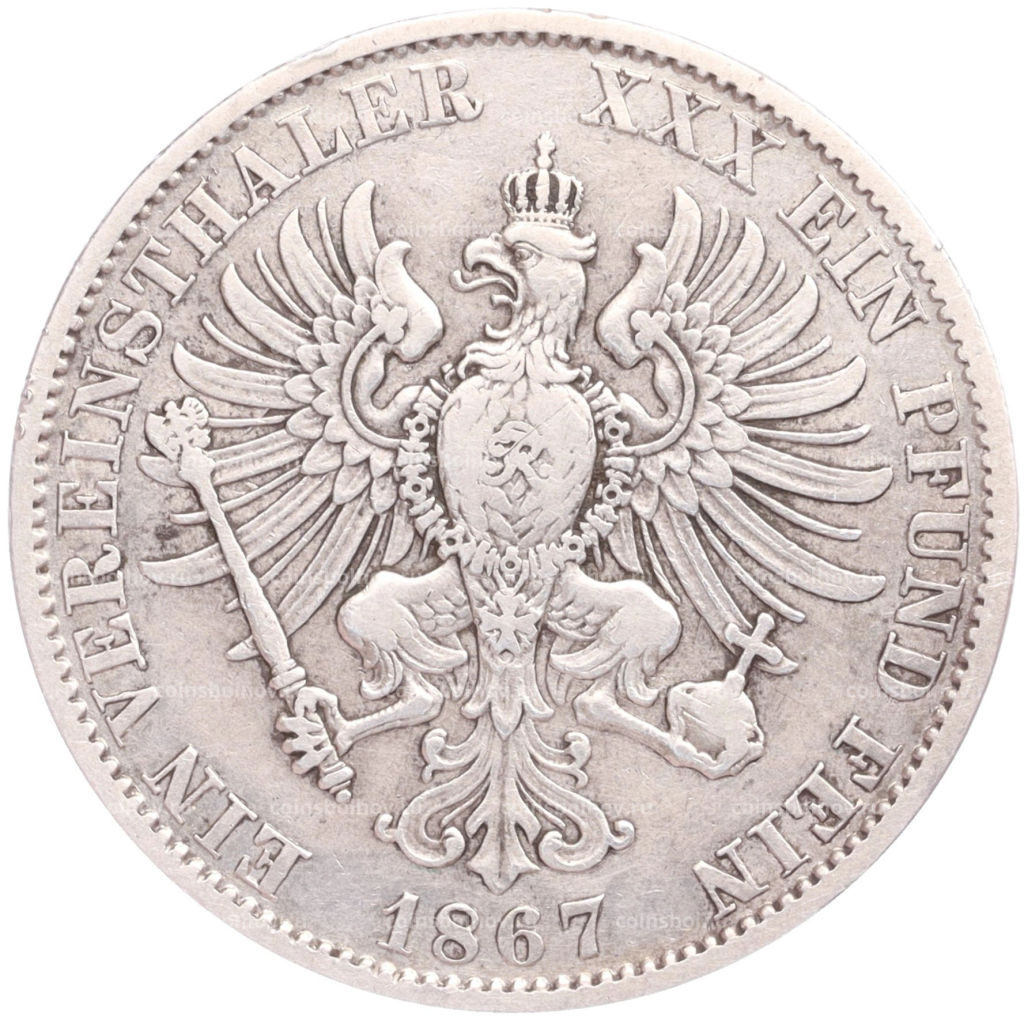 Монета 1 союзный талер 1867 года A Пруссия