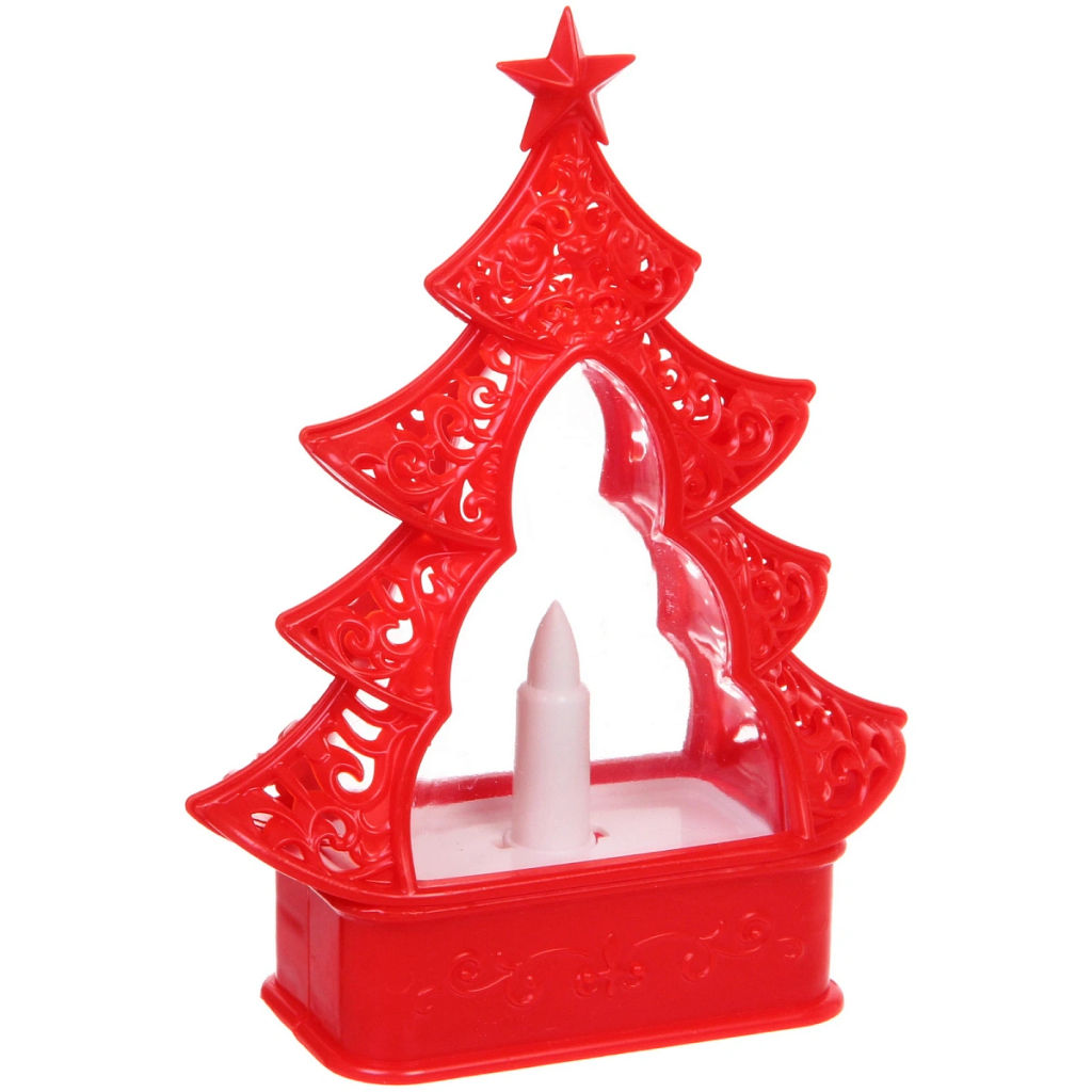 Сувенир с подсветкой "Волшебная ёлочка" 12,5*5,3*16,5 см, Красный (работает от батареек 3*ААА)