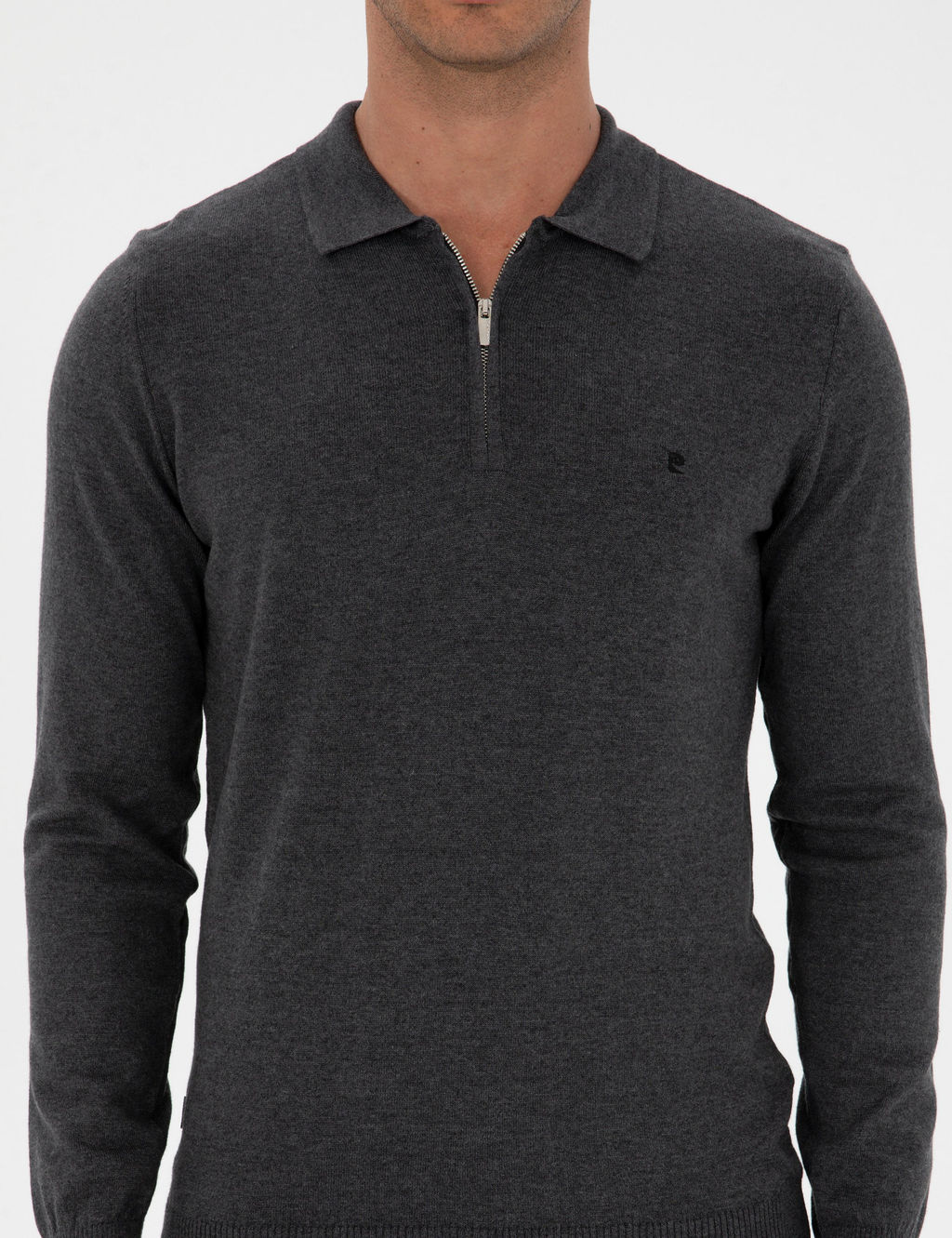 Antrasit Melanj Slim Fit Polo Yaka Fermuarl_ Basic Triko Kazak - Pierre cardin фото 6