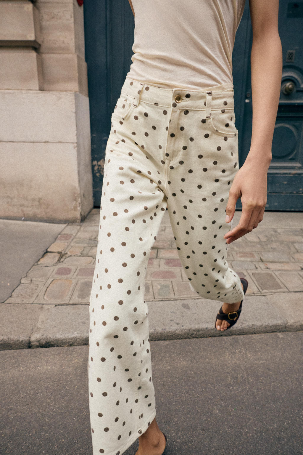 JEANS Z1975 MINI FLARE TIRO MEDIO LUNARES / Blanco roto