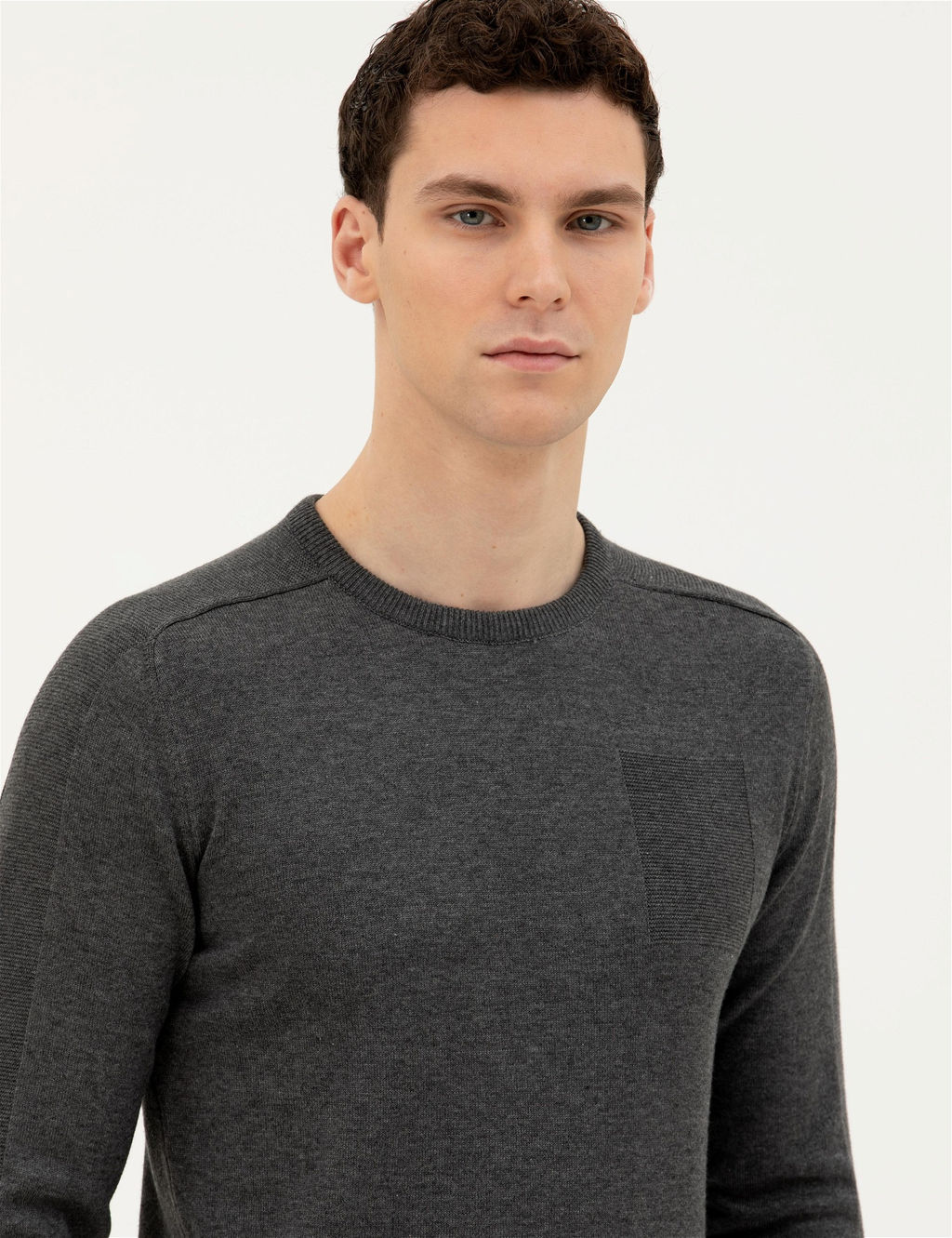Koyu Gri Slim Fit Bisiklet Yaka Triko Kazak - Pierre cardin фото 2
