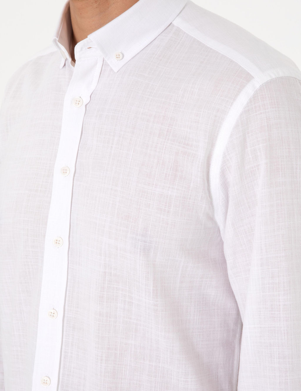 Beyaz Keten G_r_n_ml_ Slim Fit Uzun Kollu G_mlek - Pierre cardin фото 7