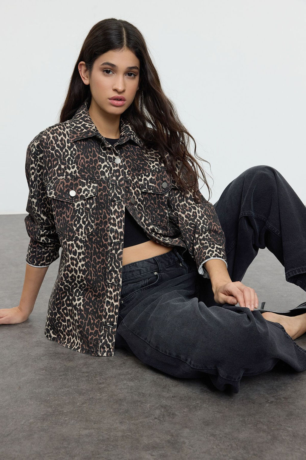 TRENDYOLMILLA Cok Renkli Animal Leopar Desen Dokuma Blazer Ceket TWOAW25BC00042