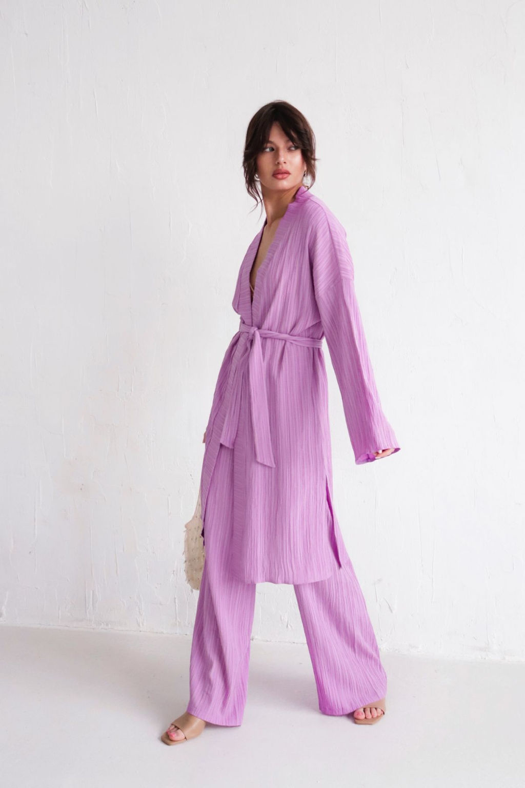 9540 Костюм из кимоно и брюк-палаццо сиреневый - Martichelli фото 15