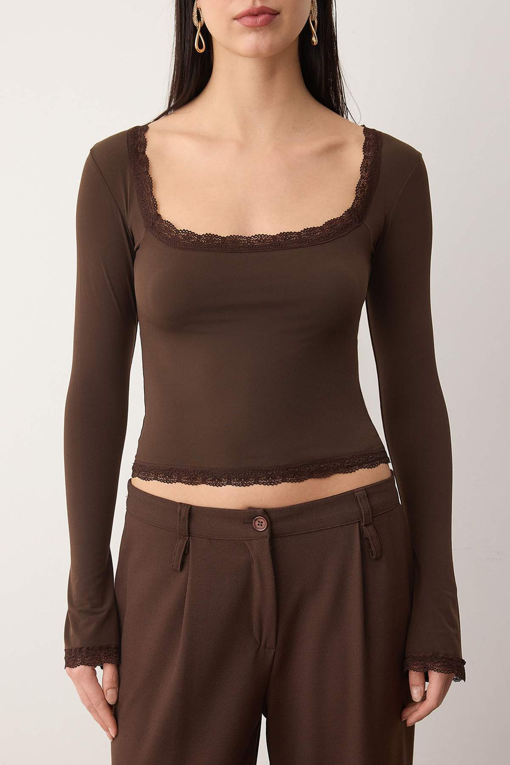 Siyah Dantel Detayl? Kare Yaka Orme Party Bluz TPRAW26BZ00045 - Trendyolmilla фото 7