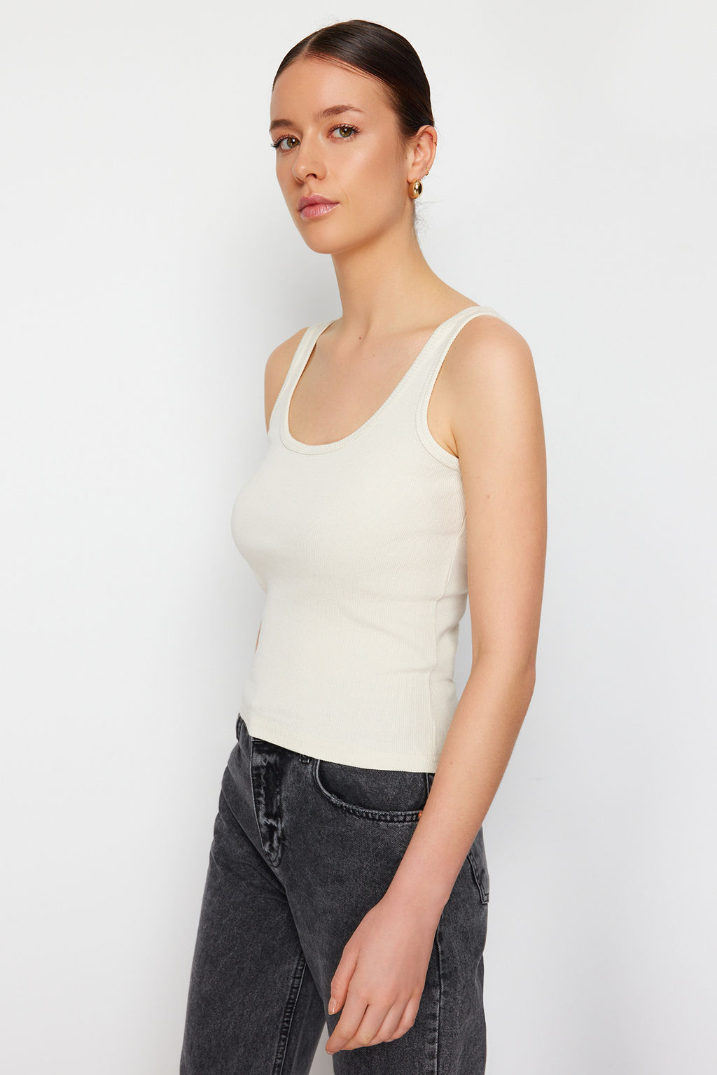 Tas Fitted/Vucuda Oturan Havuz Yaka Fitilli Esnek Orme Atlet TWOSS22AL0042