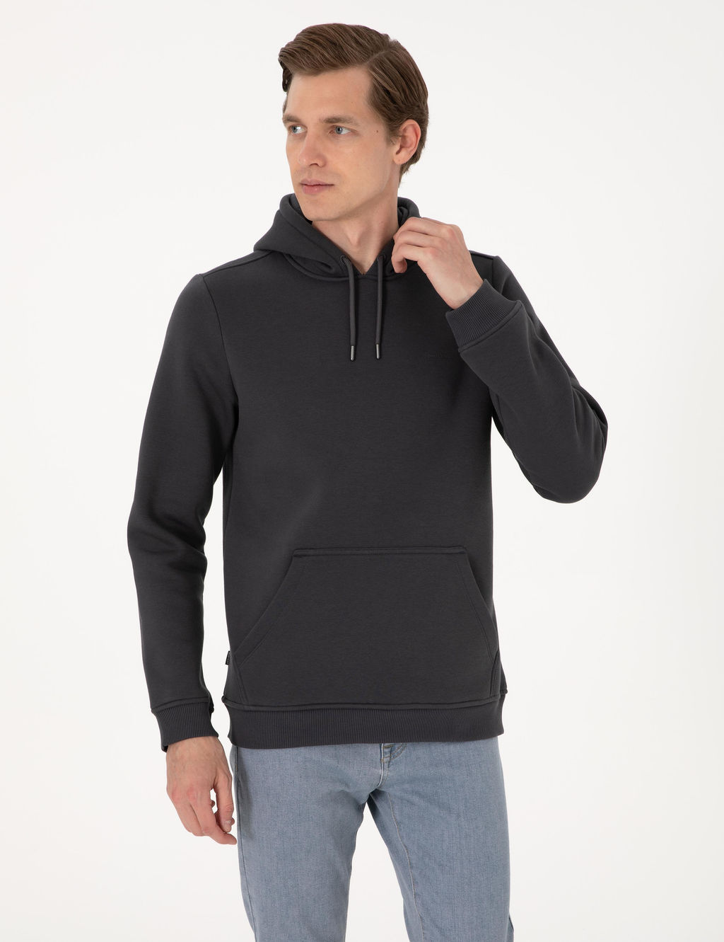 Antrasit 2 _plik Regular Fit __i Polarl_ Kap__onlu Basic Sweatshirt