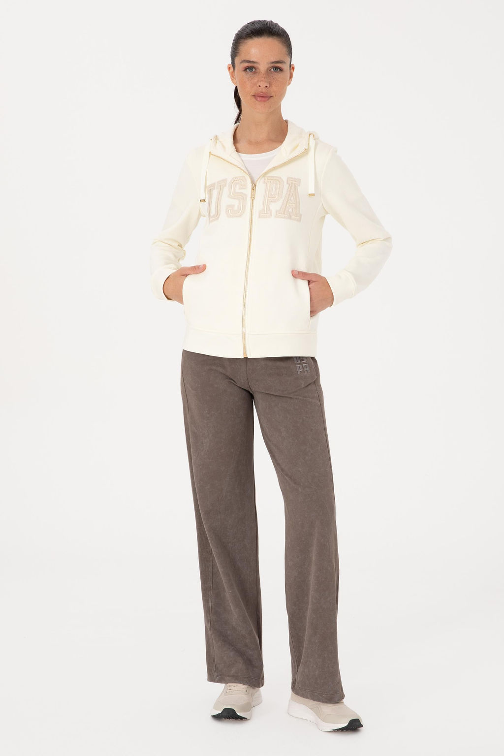 Kad_n Krem Fermuarl_ Kap__onlu Basic Sweatshirt - U.s. polo assn фото 4