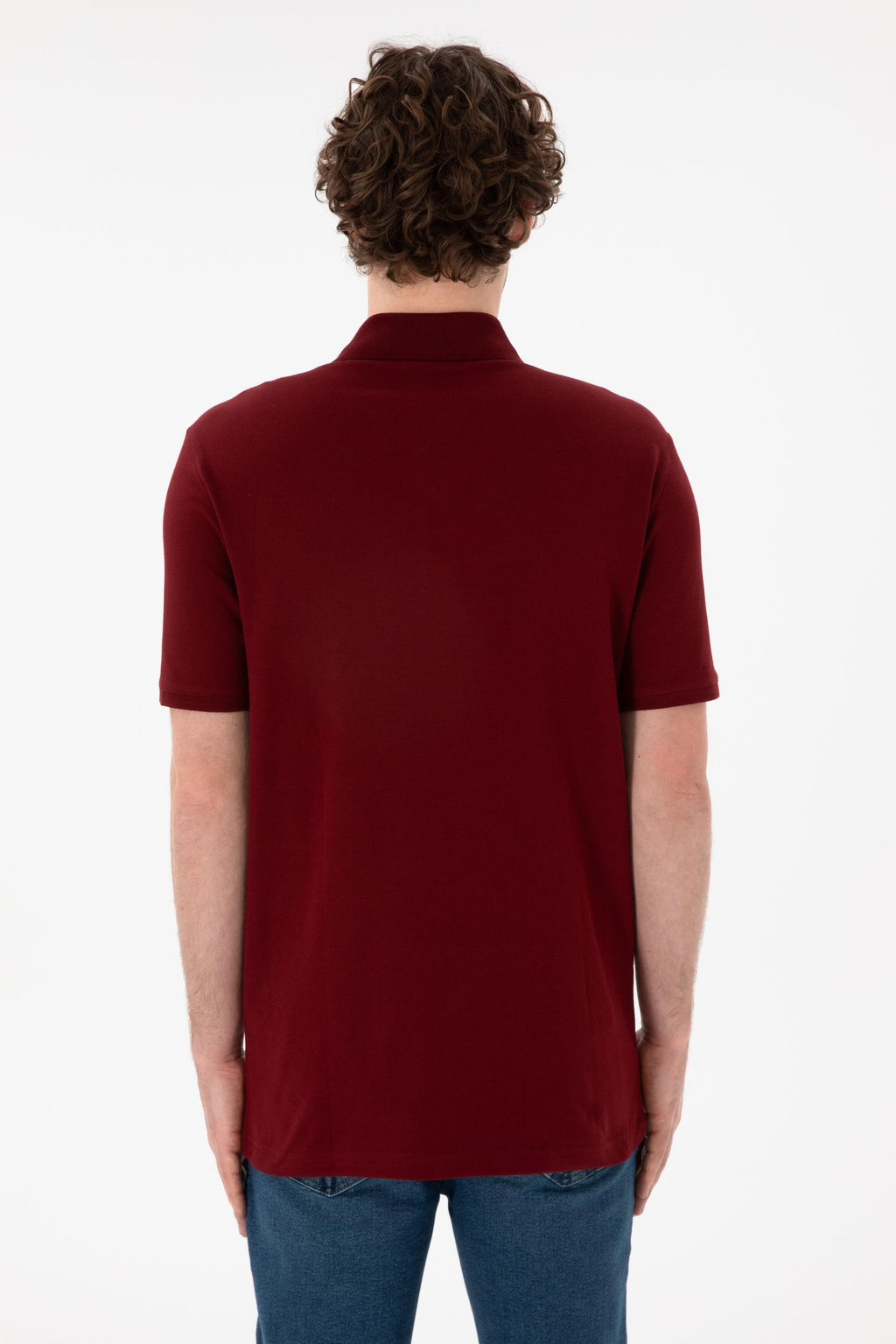 Erkek Regular Fit Polo Yaka Bordo Basic Ti__rt