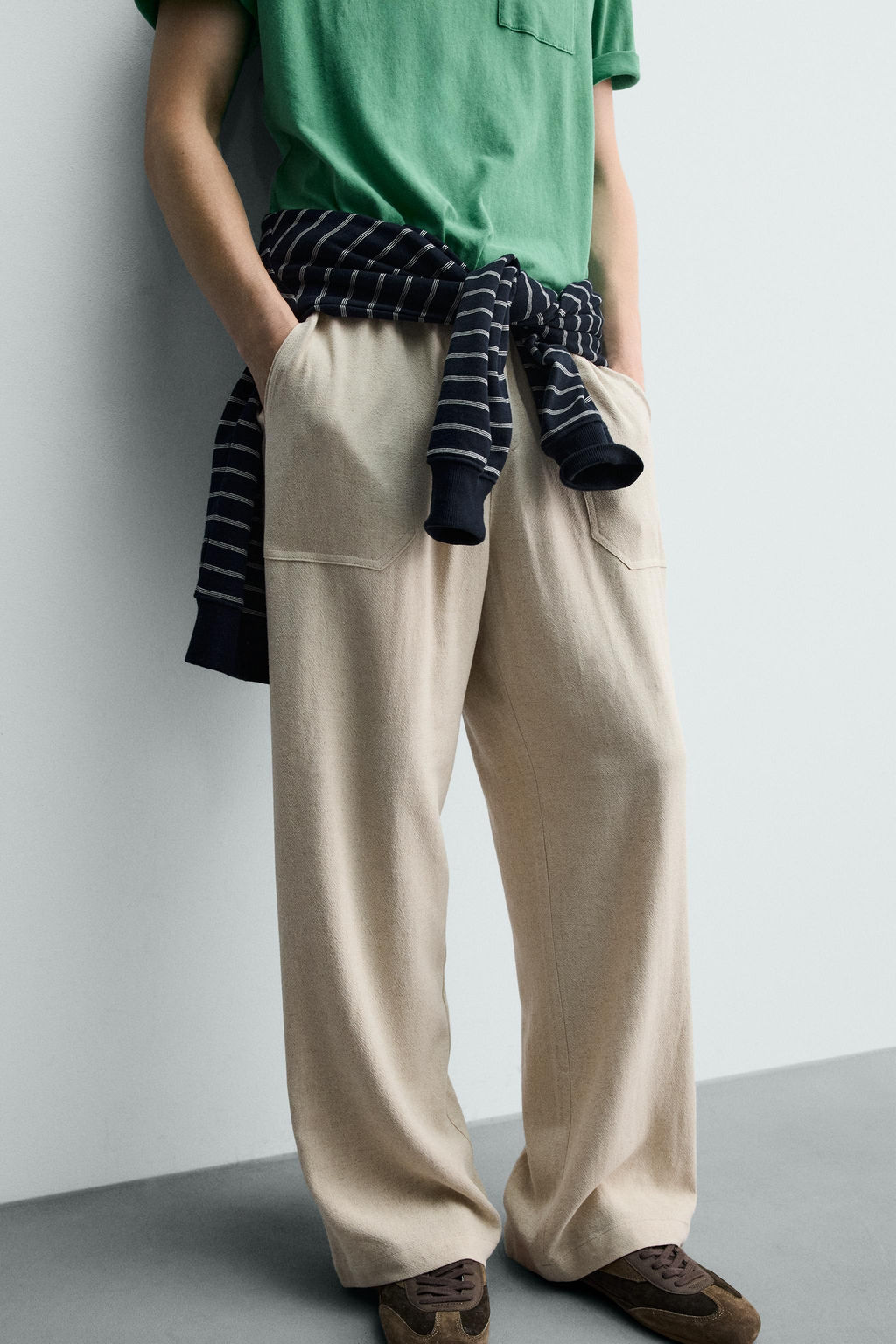 PANTAL?N RELAXED FIT ESTRUCTURA CUADROS / Beige claro