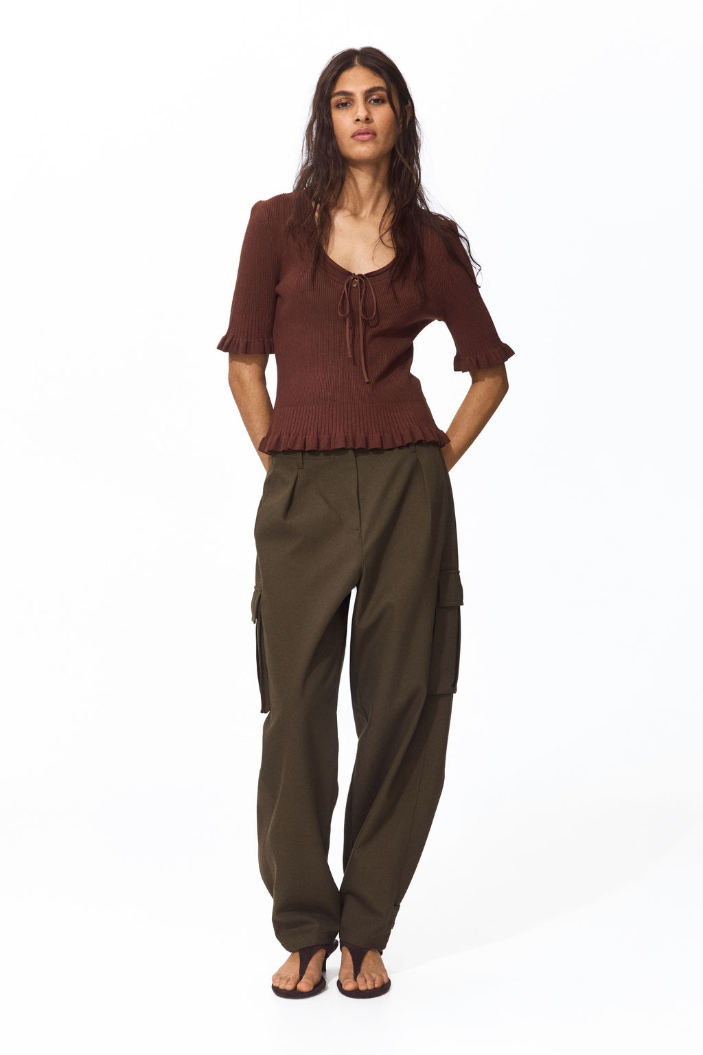 Frill-trimmed rib-knit top - H&m фото 5