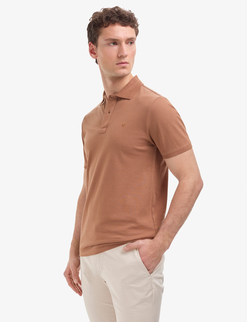 A__k Kahverengi Slim Fit %100 Pamuk D__meli Polo Yaka Basic Ti__rt