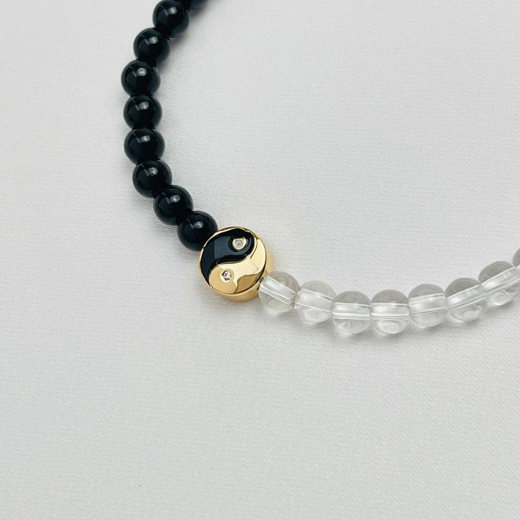 Браслет "Инь-Янь" из Горного Хрусталя и золотистого Обсидиана 17 см