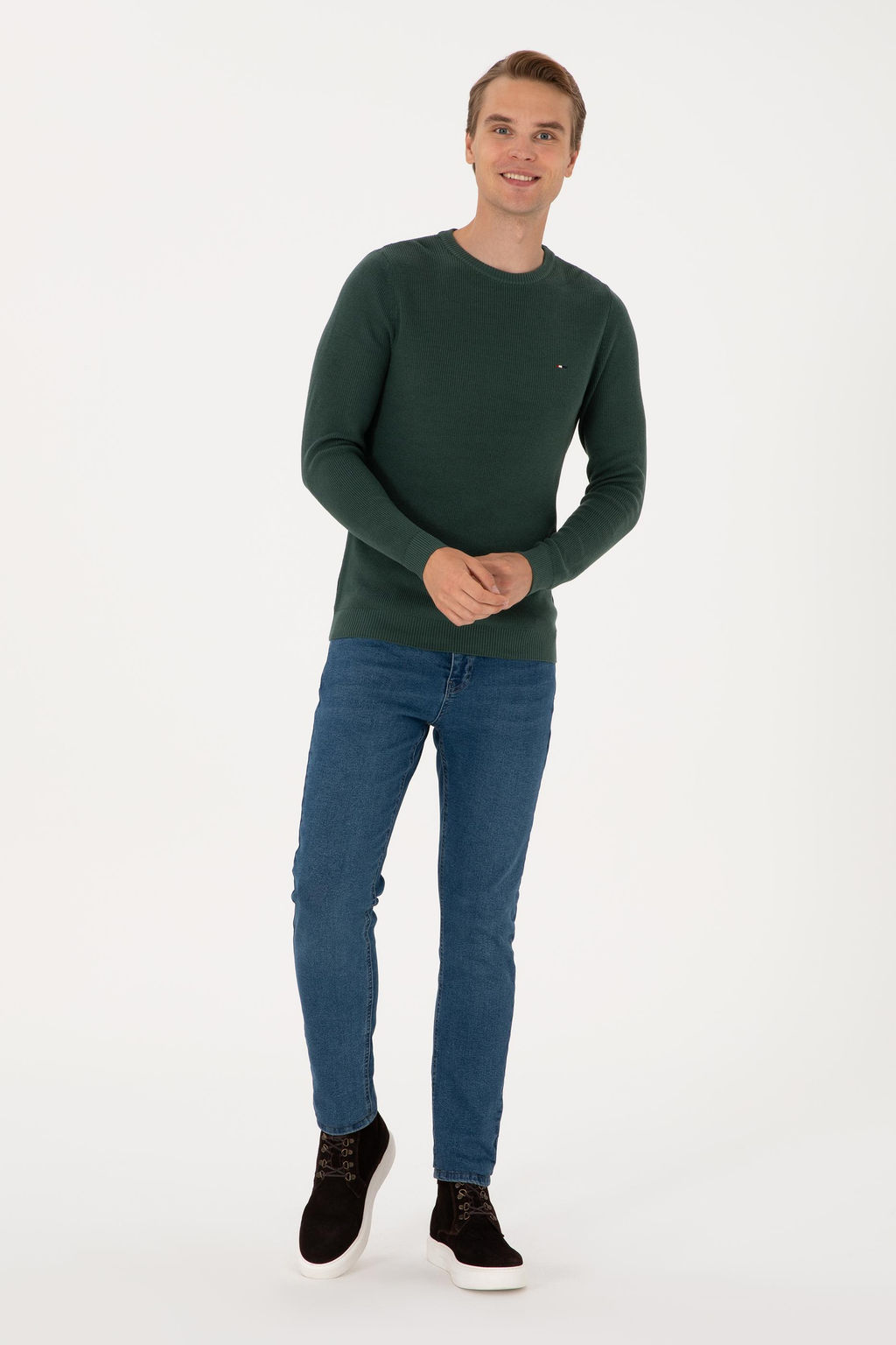 Erkek Slim Fit Bisiklet Yaka Koyu Ye_il Basic Kazak - U.s. polo assn фото 4