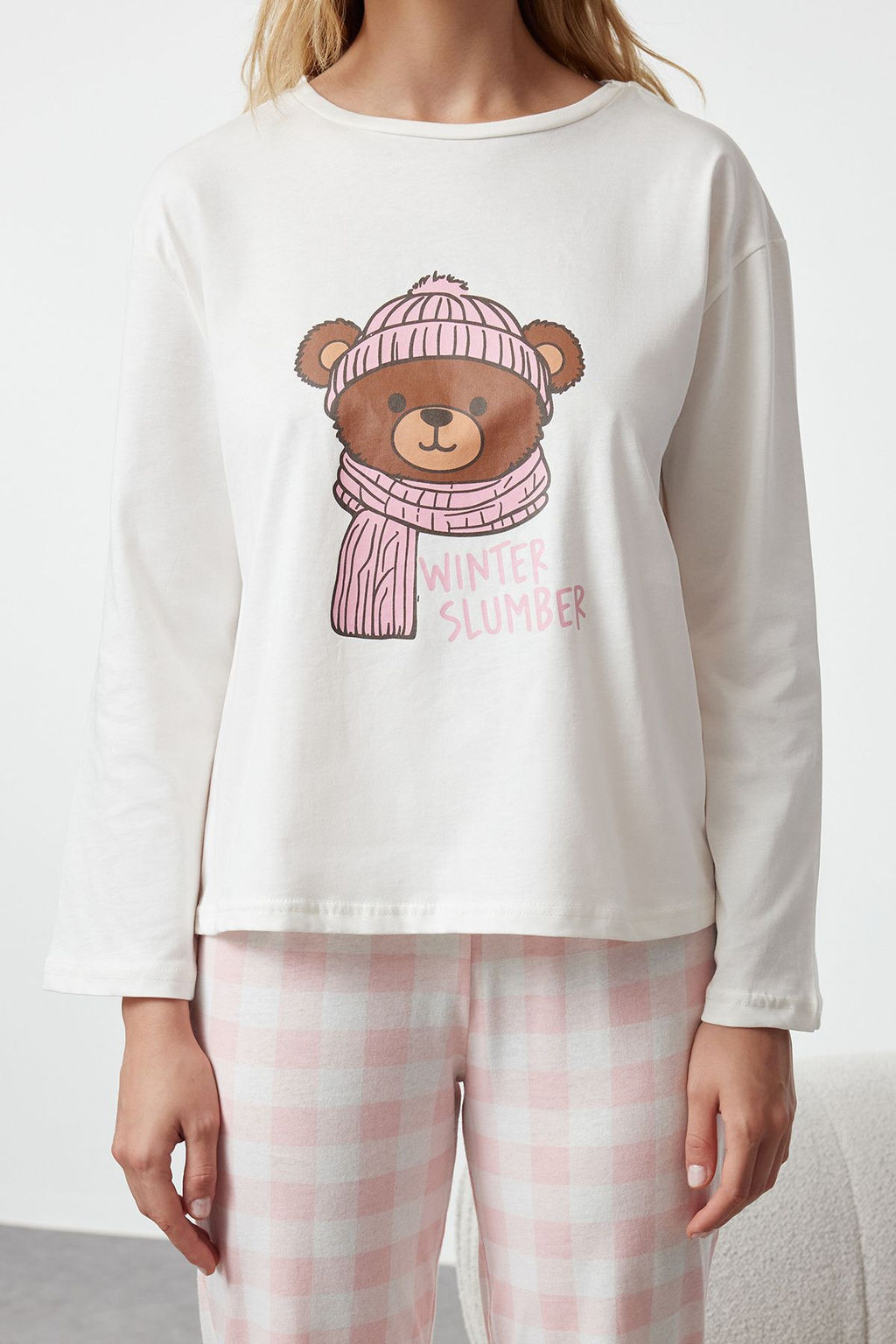 Trendyolmilla Siyah %100 Pamuklu Ay?c?kl? Ekoseli Orme Pijama Tak?m? THMAW25PT00088  фото 4