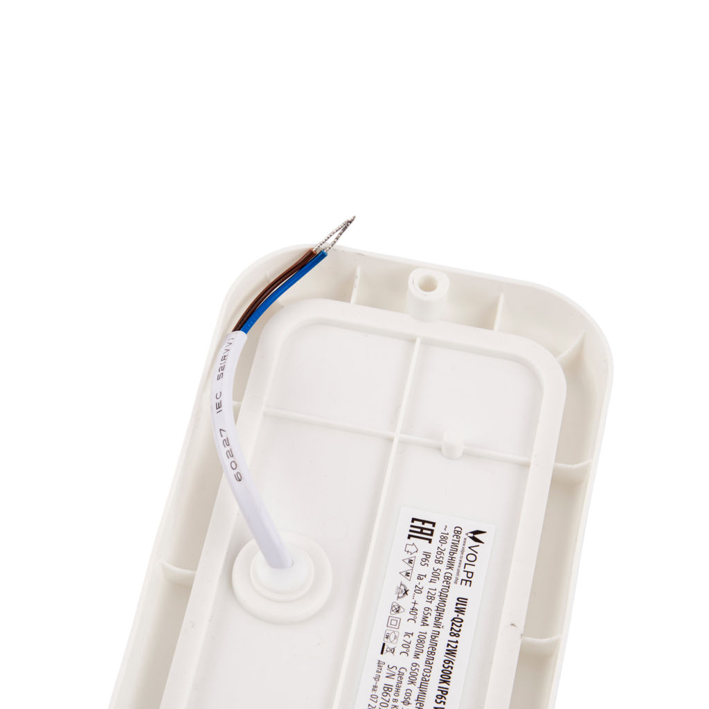 ULW-Q228 12W/6500K IP65 WHITE Светильник светодиодный влагозащищенный. Прямоугольник. Дневной свет (6500K). 160?85?35мм. Корпус белый. ТМ Volpe