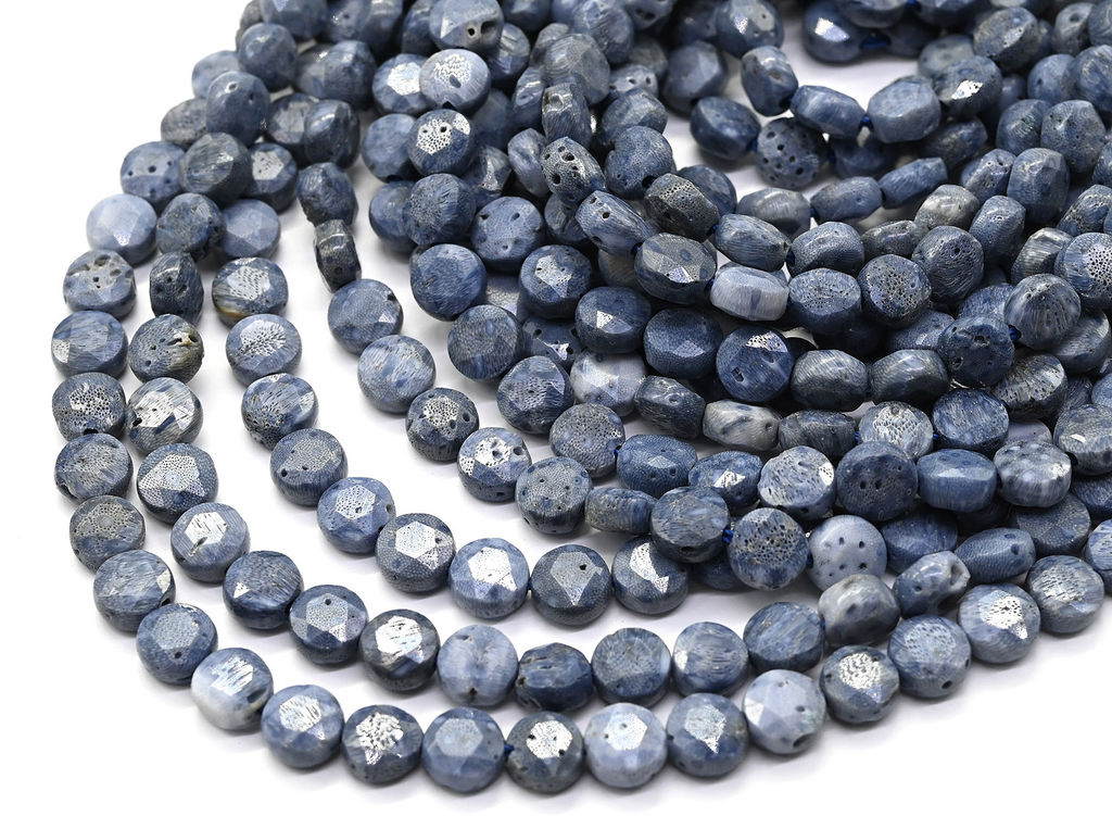 Синий коралла Акори таблетка с гранями 6*6мм, 37см, 60 бусин Радуга камня