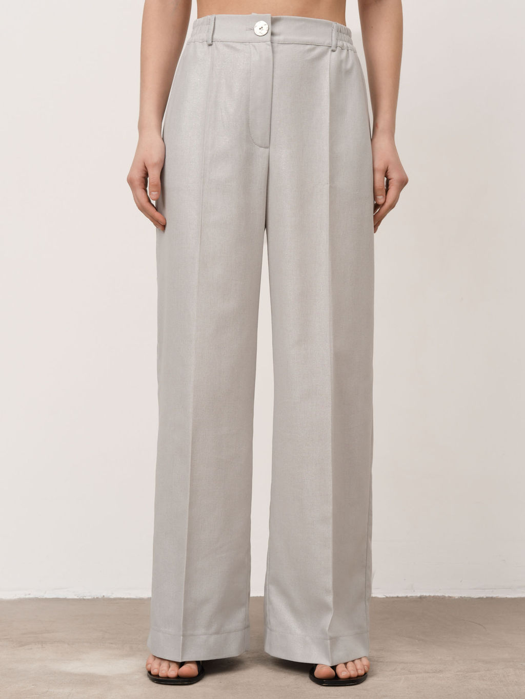 Брюки из льна 1011892 серебро