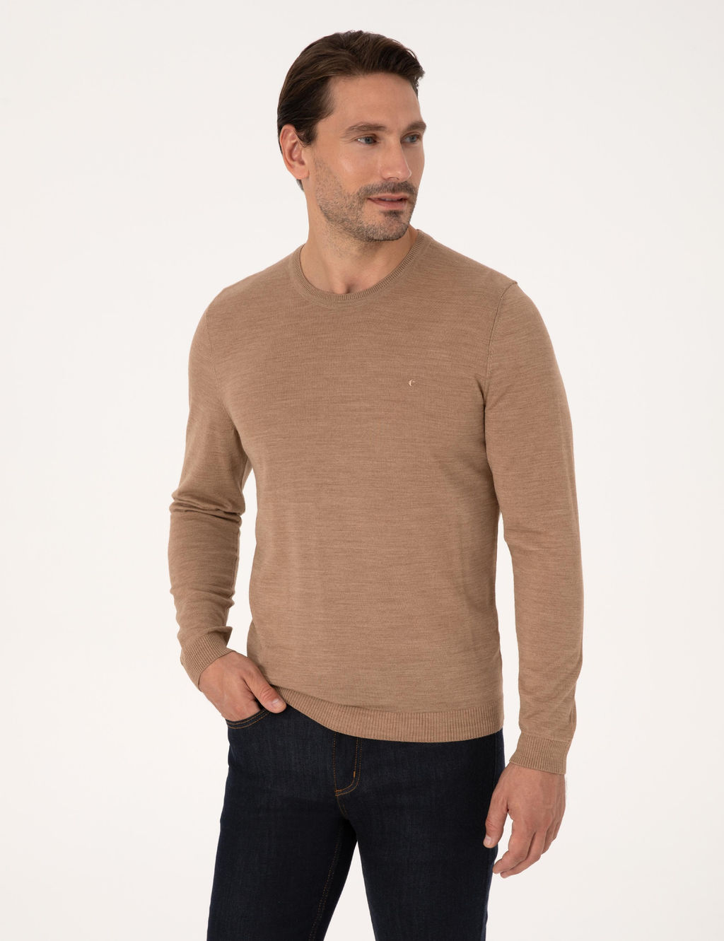 Camel Slim Fit Y_n Kar___ml_ Bisiklet Yaka Basic Triko Kazak - Cacharel фото 3