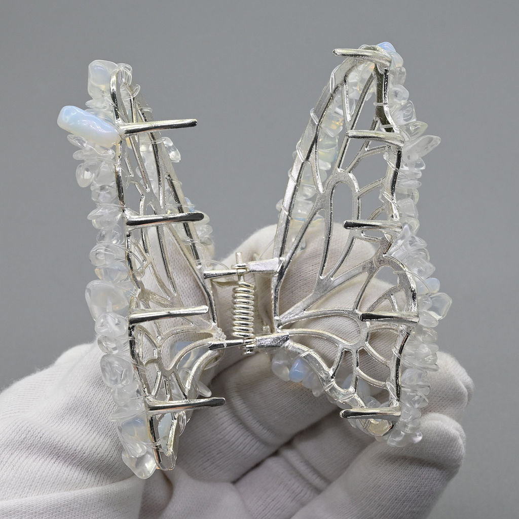 Заколка краб для волос бабочка с лунным камнем 8*3,5*5см