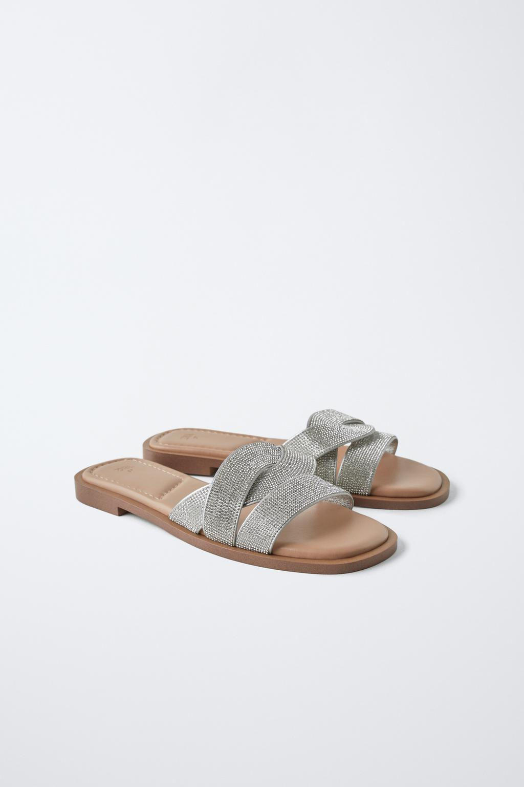 FLAT SLIDER SANDALS WITH RHINESTONE STRAPS - Zara фото 2