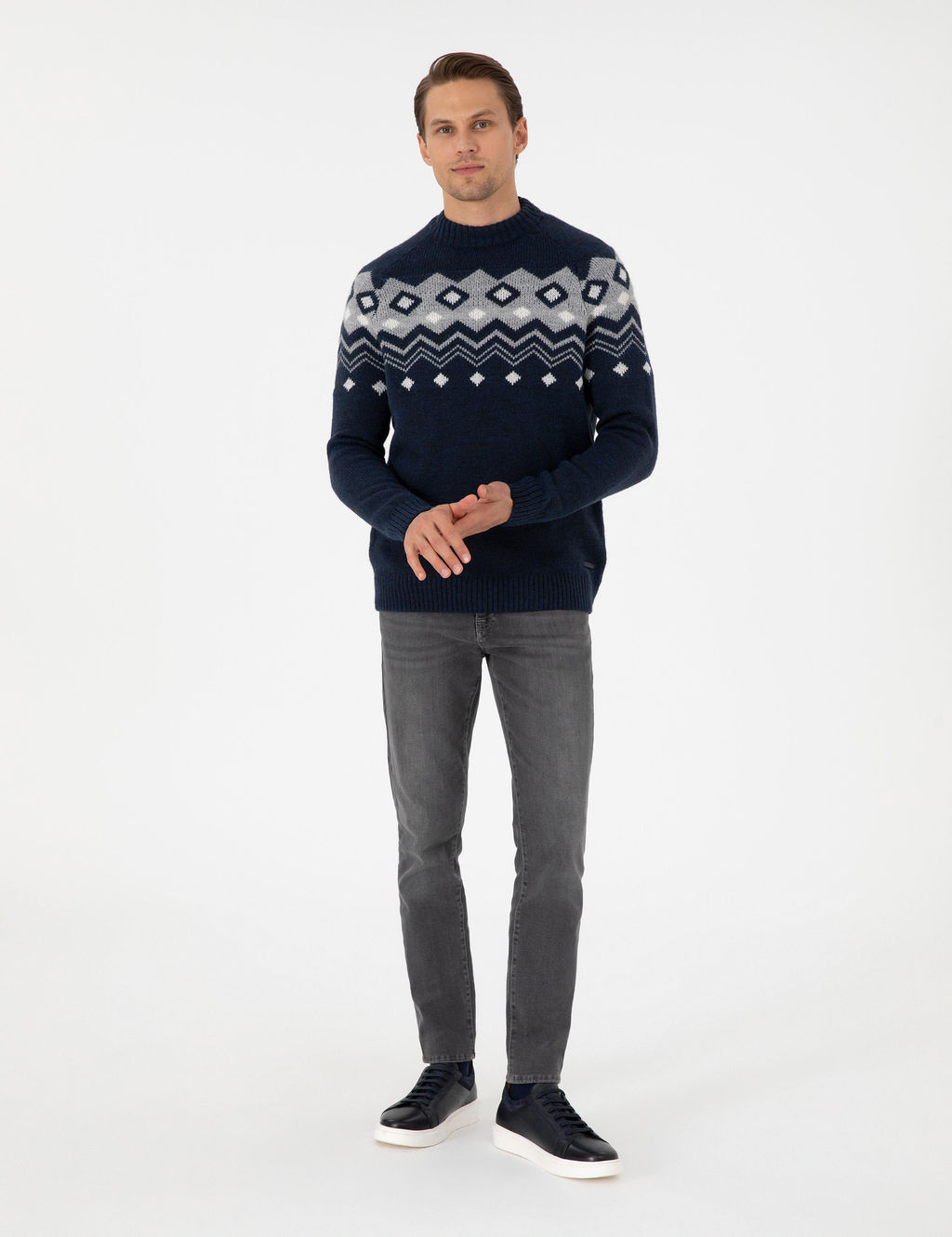 Lacivert Slim Fit Yar_m Bal_k__ Yaka Triko Kazak - Pierre cardin фото 4