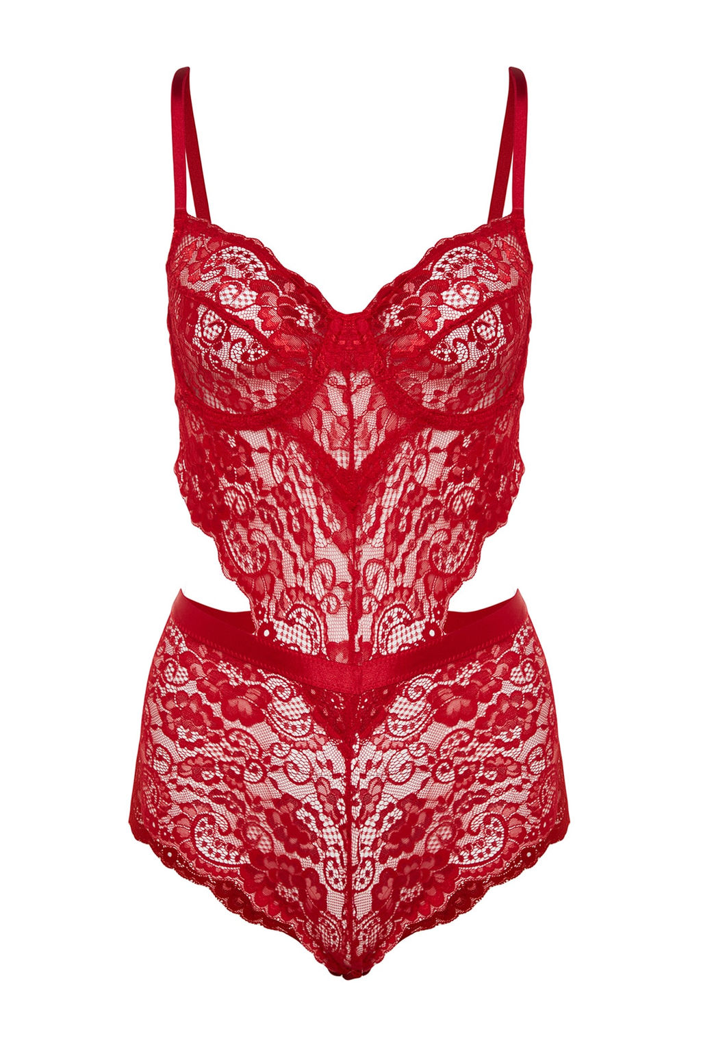 Koyu K?rm?z? Dantelli Pencere/Cut Out Detayl? Ip Ask?l? C?tc?tl? Orme Body THMAW23BD00026