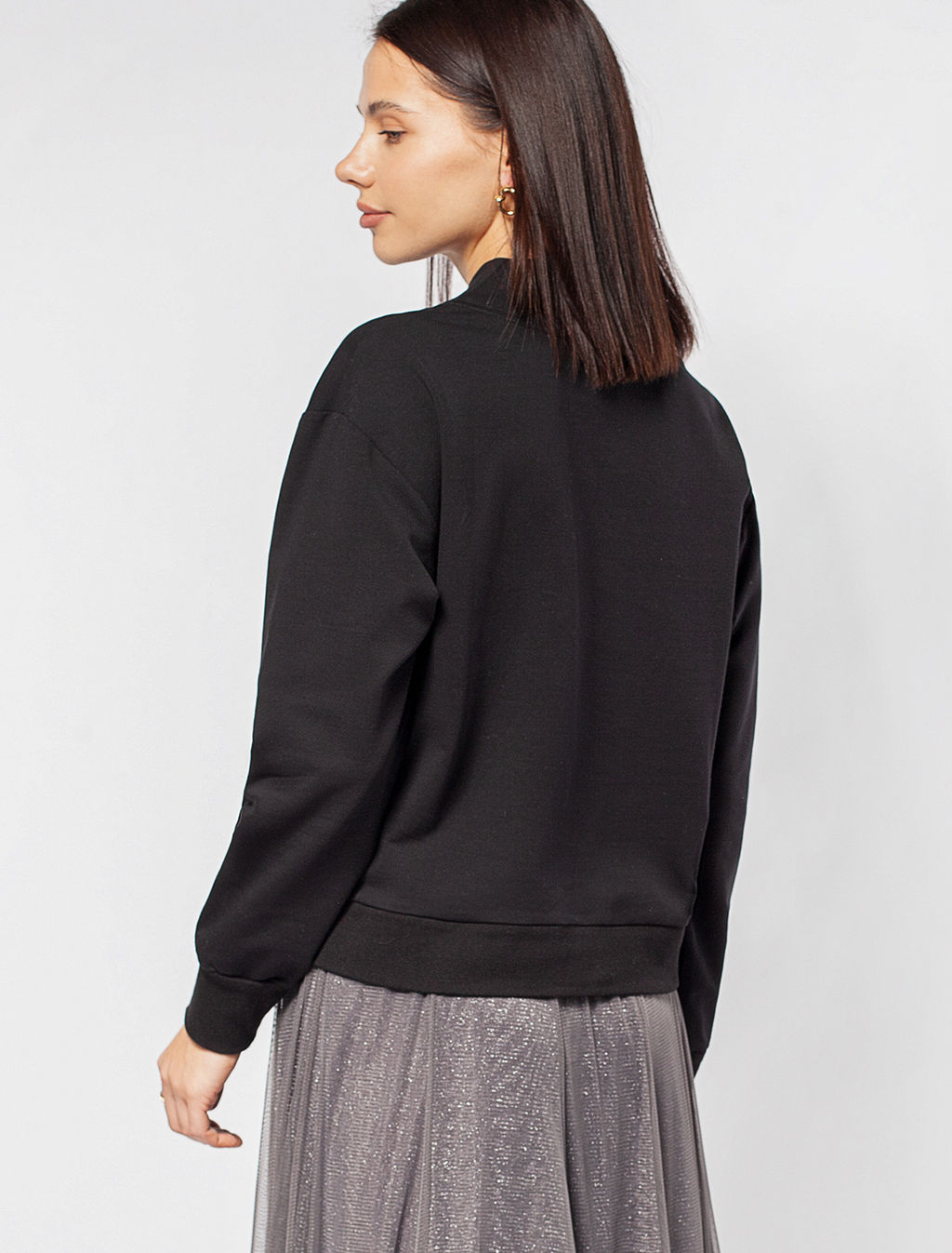 VILATTE / Укороченный джемпер с воротом на молнии из футера-двухнитки  фото 10