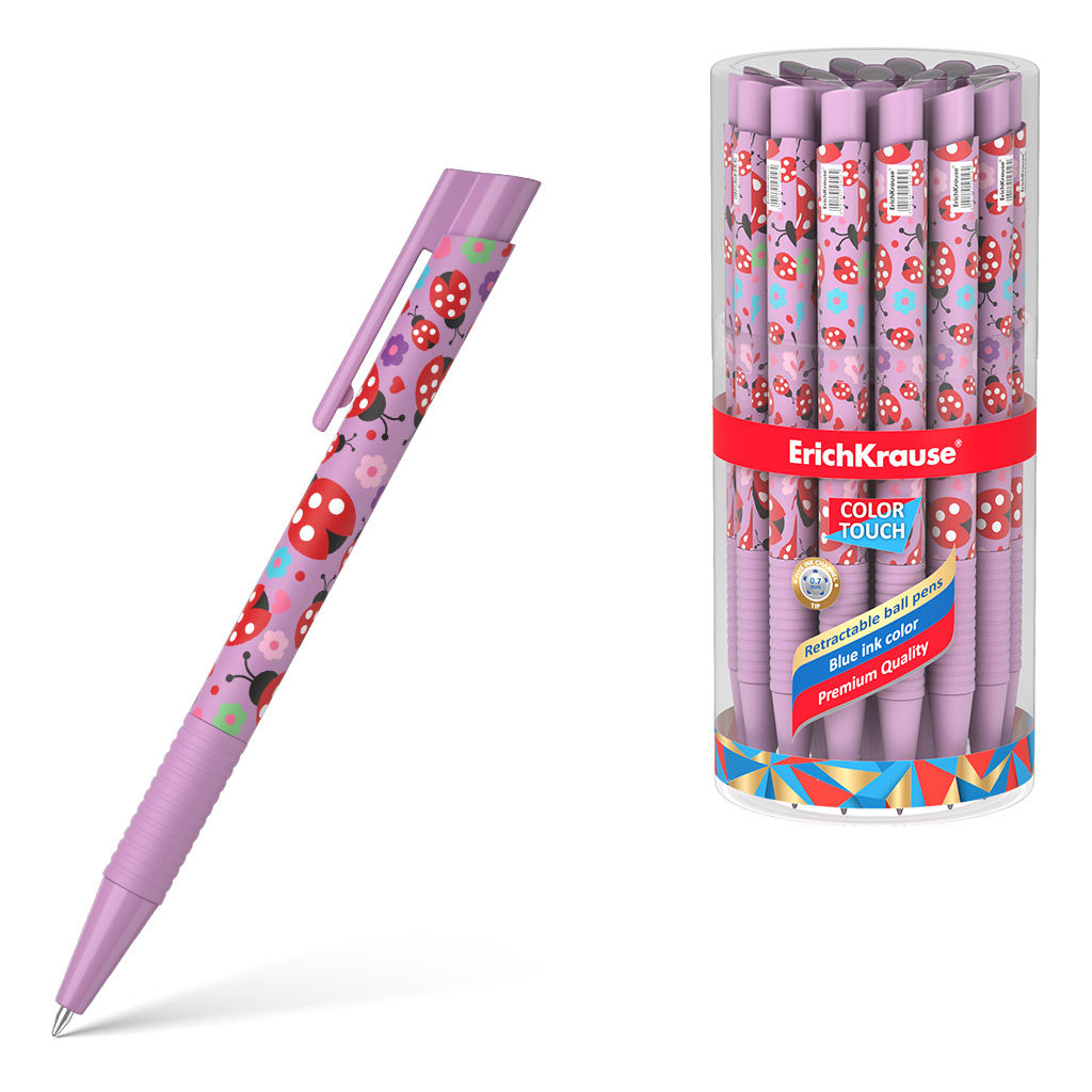 Цена за 24 шт. Ручка шариковая автоматическая ErichKrause ColorTouch Matic&Grip Ladybug 0.7, цвет чернил синий (в тубусе по 24 шт.)