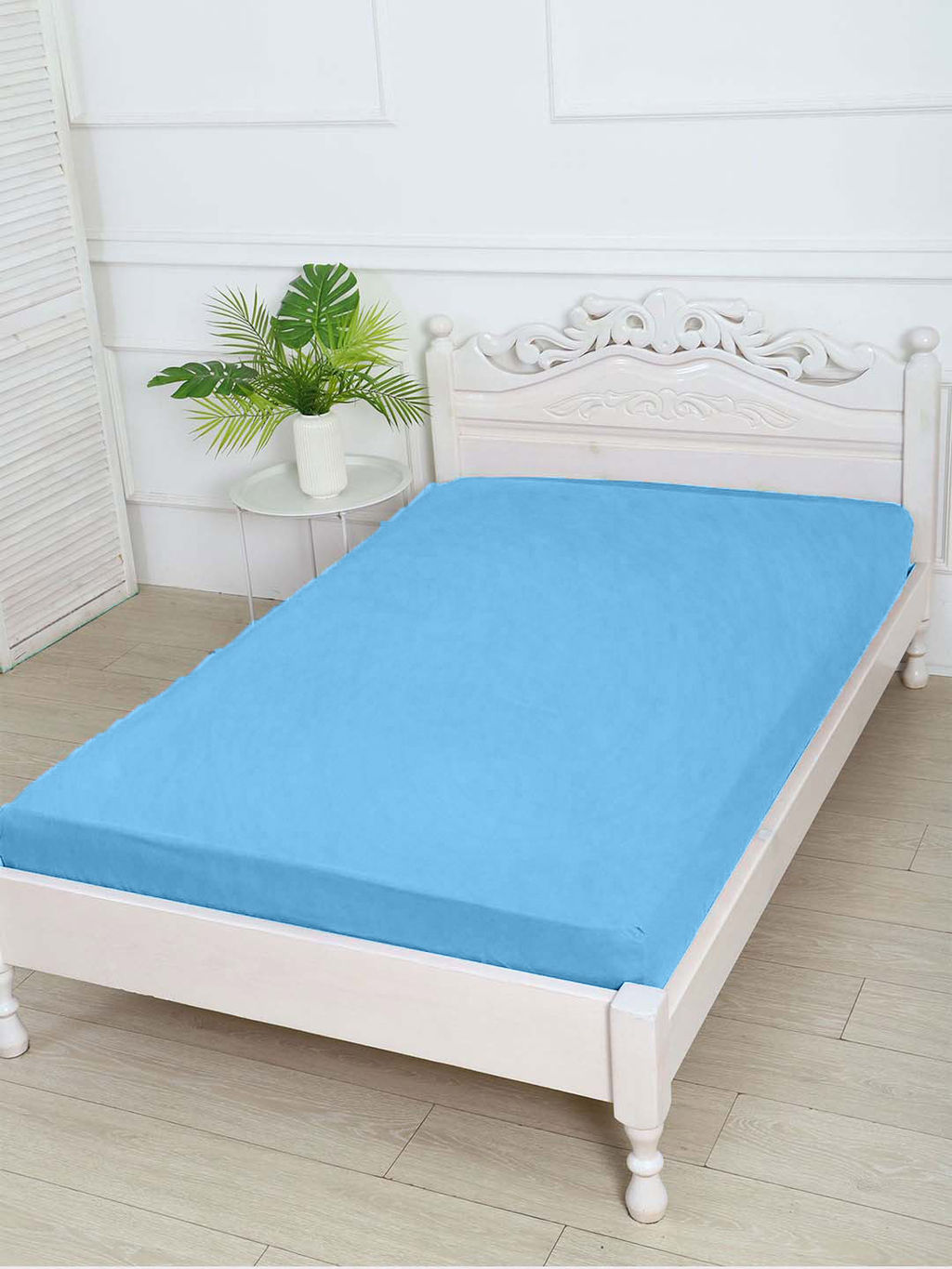 Простыня на резинке из поплина гладкокрашеного - Небесно-голубой 180х200х25