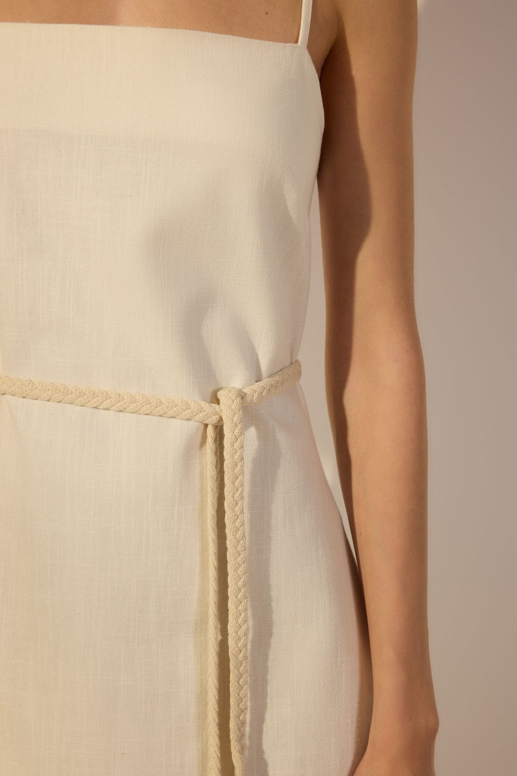 Trendyolmilla Beyaz Kusakl? Keten Kar?s?ml? A Kesim Midi Dokuma Elbise TWOSS25EL00650  фото 11