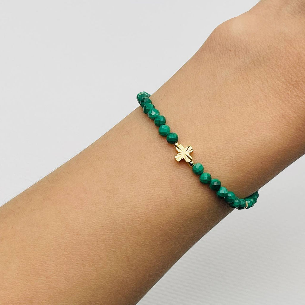 Браслет из Малахита со вставкой "Крест" 18 см +