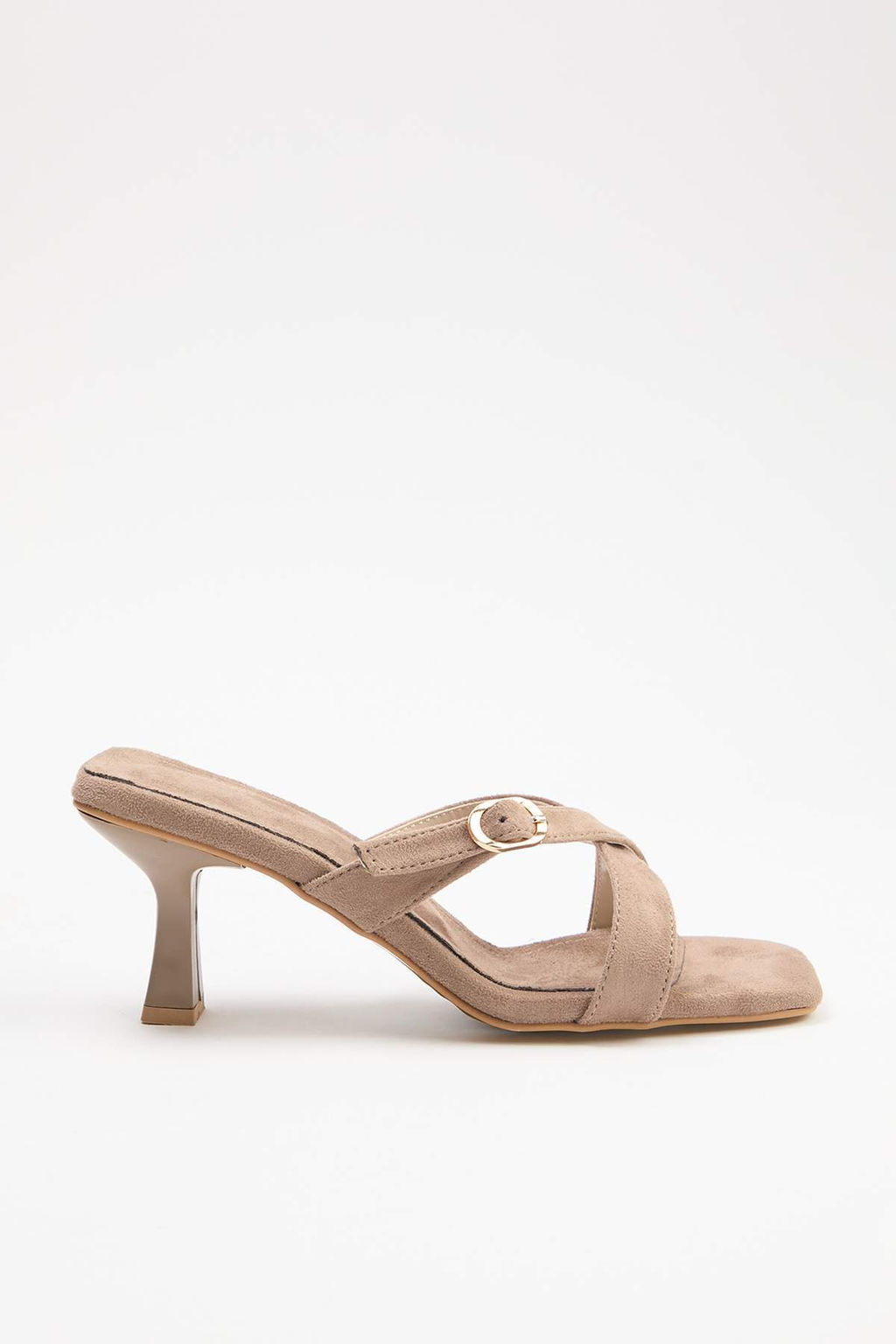 Vizon Suet Gold Tokal? Kare Burun Kad?n 7 cm Topuklu Terlik TAKSS25TO00035